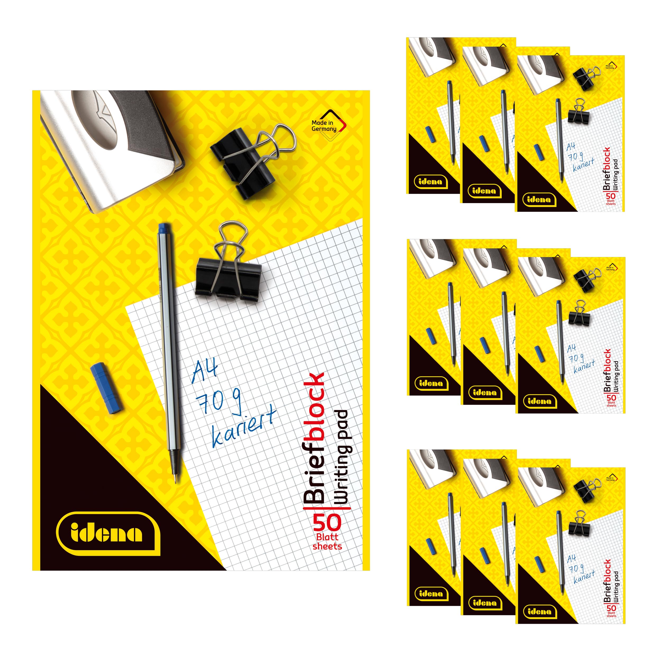 Idena 90432 Pad Squared A4 Pack of 10 Writing Pad with 50 Sheets and Without Margin 70 g