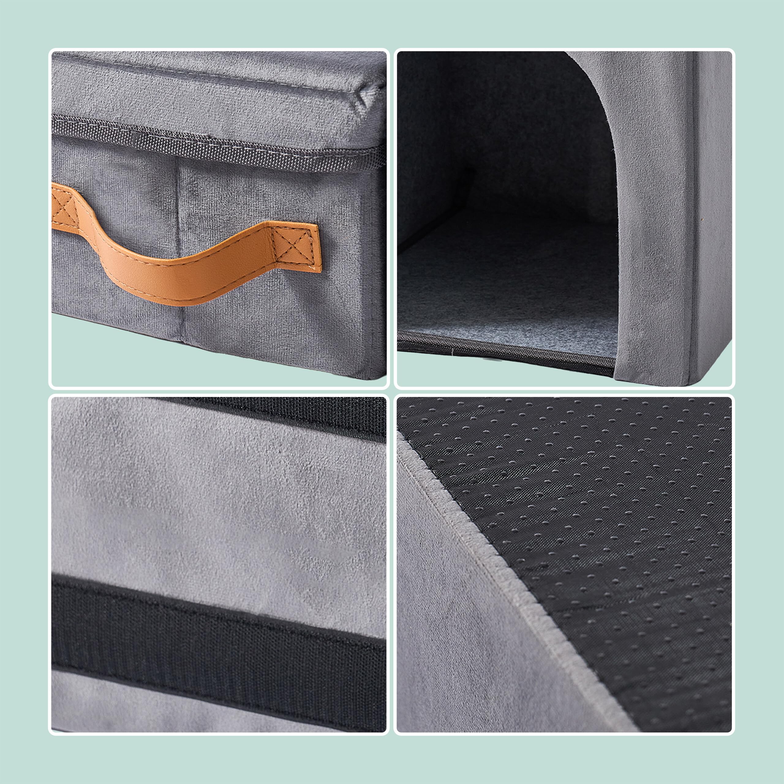 Relaxdays Hundetreppe, 3 Stufen, Höhle & Stauraum, HxBxT: 44,5 x 78 x 33,5 cm, faltbar, Hunderampe Bett & Sofa, grau