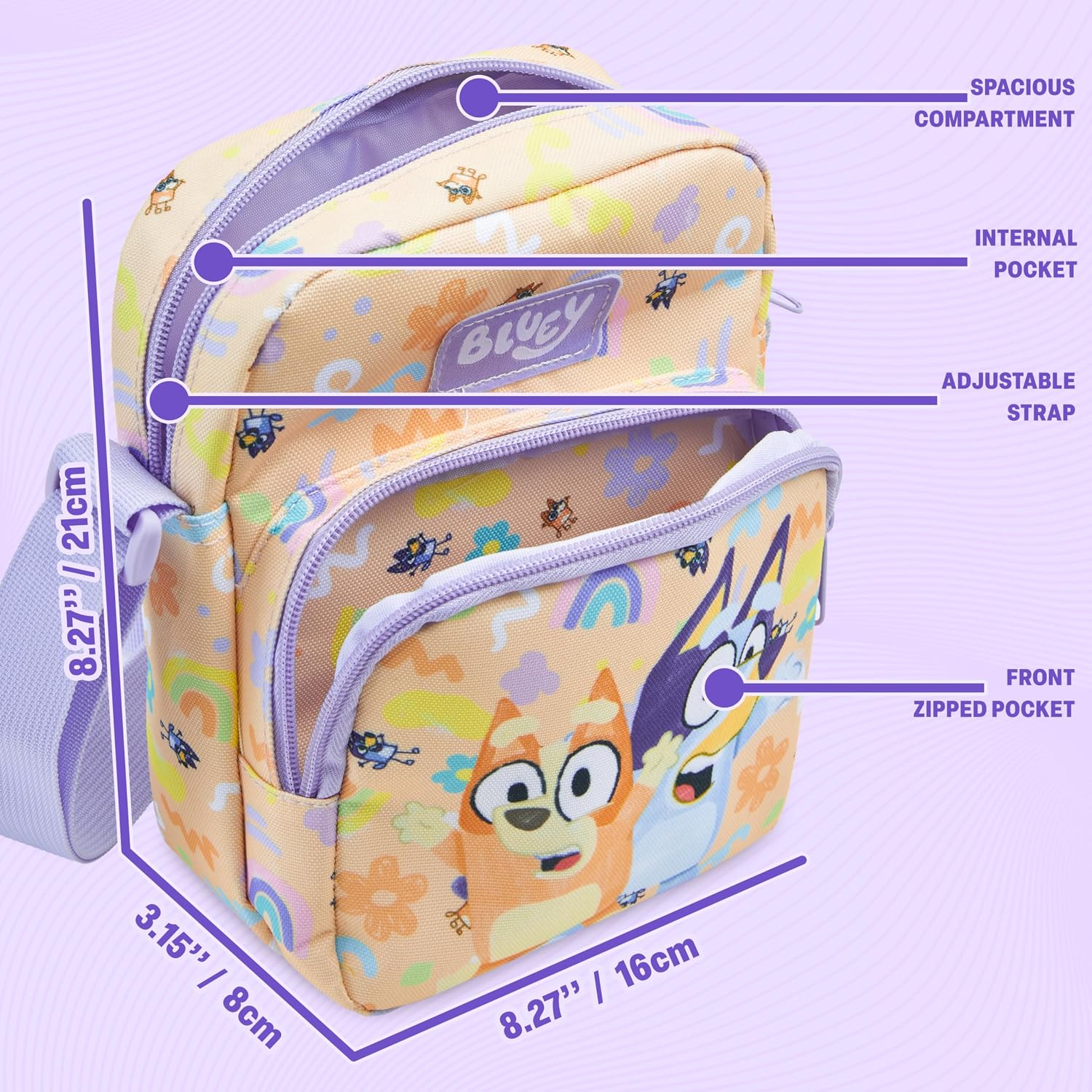 Get Trend Bluey Girls Crossbody Bag, Sling Bag with Adjustable Straps, Shoulder Purse for Travel, Gifts for Girls