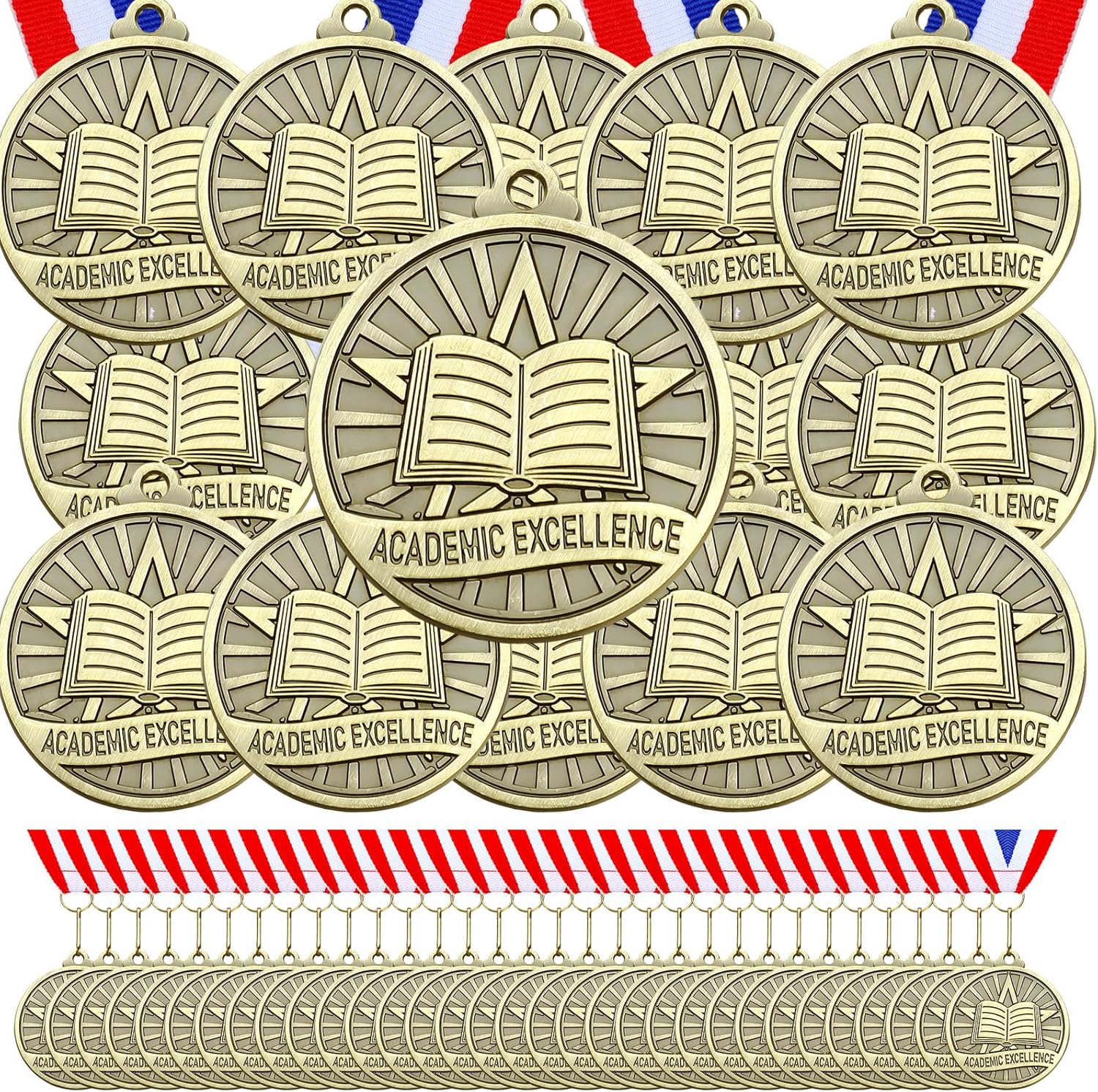 Quelay 60 Pcs 2'' Medals Bulk Winner Medals with Neck Ribbons Encourage Team Participation for Adults Trophy Award Prize Gift Competitions Graduation Party