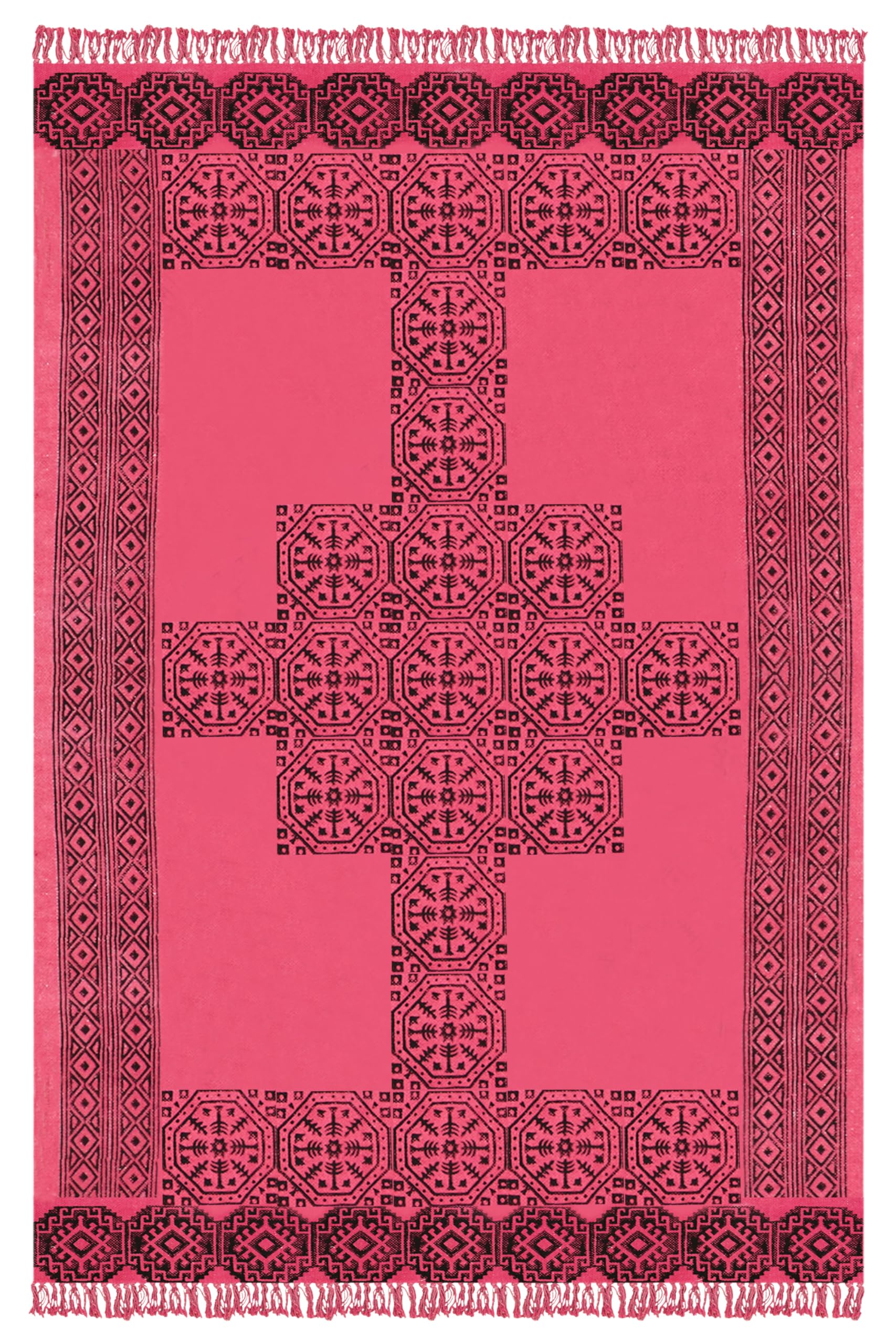 Tapis de couloir bohème facile à laver en coton tissé plat rouge