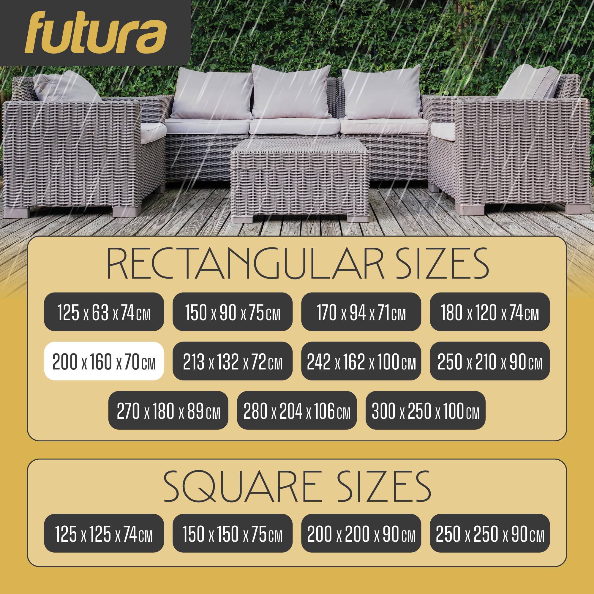 Futura Premium Rectangular Garden Furniture Covers Waterproof 200x160x70cm, Heavy Duty 600D Oxford Fabric Outdoor Table - Image 4