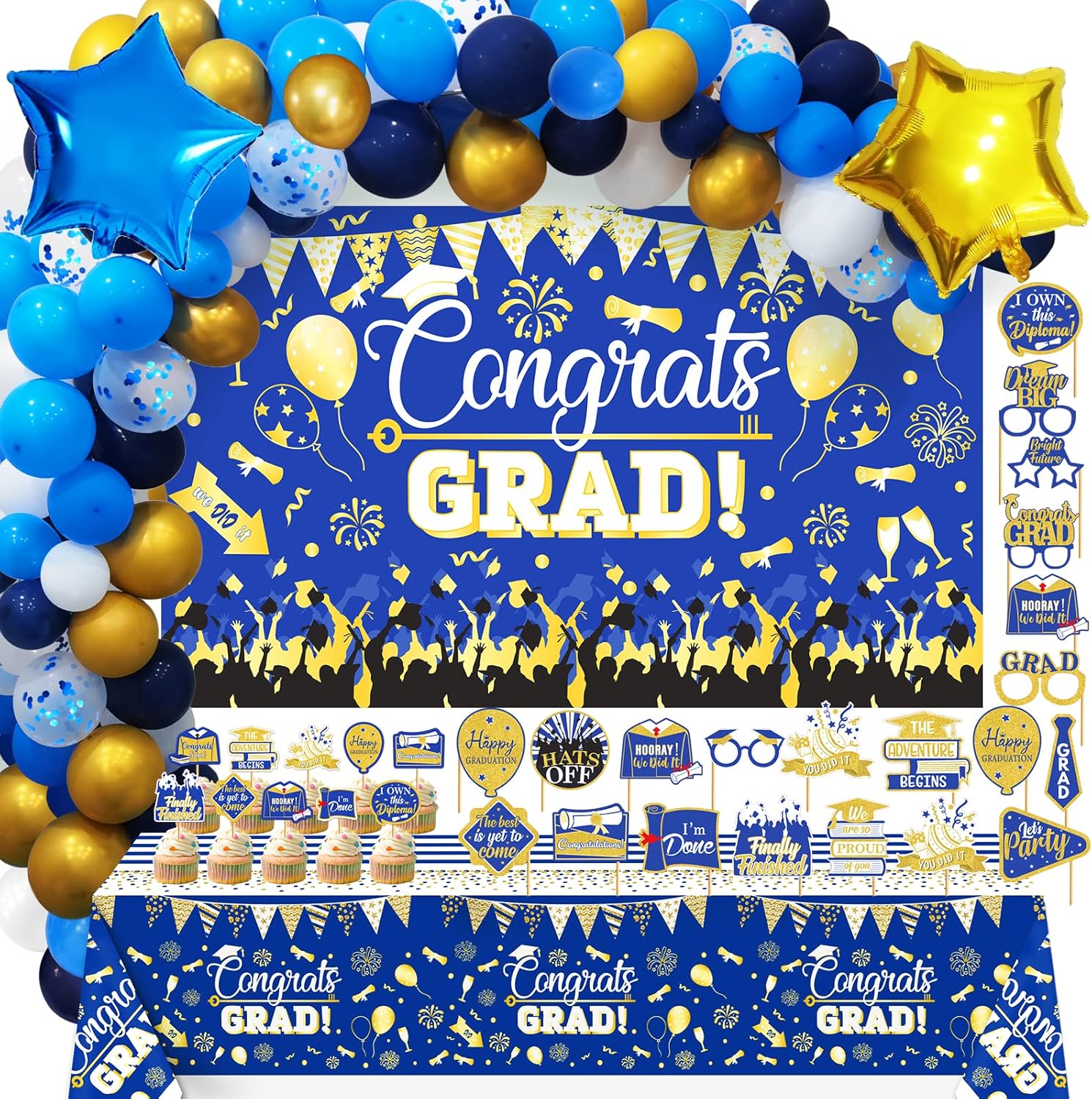 Blue Graduation Decorations Class of 2024 Blue and Gold