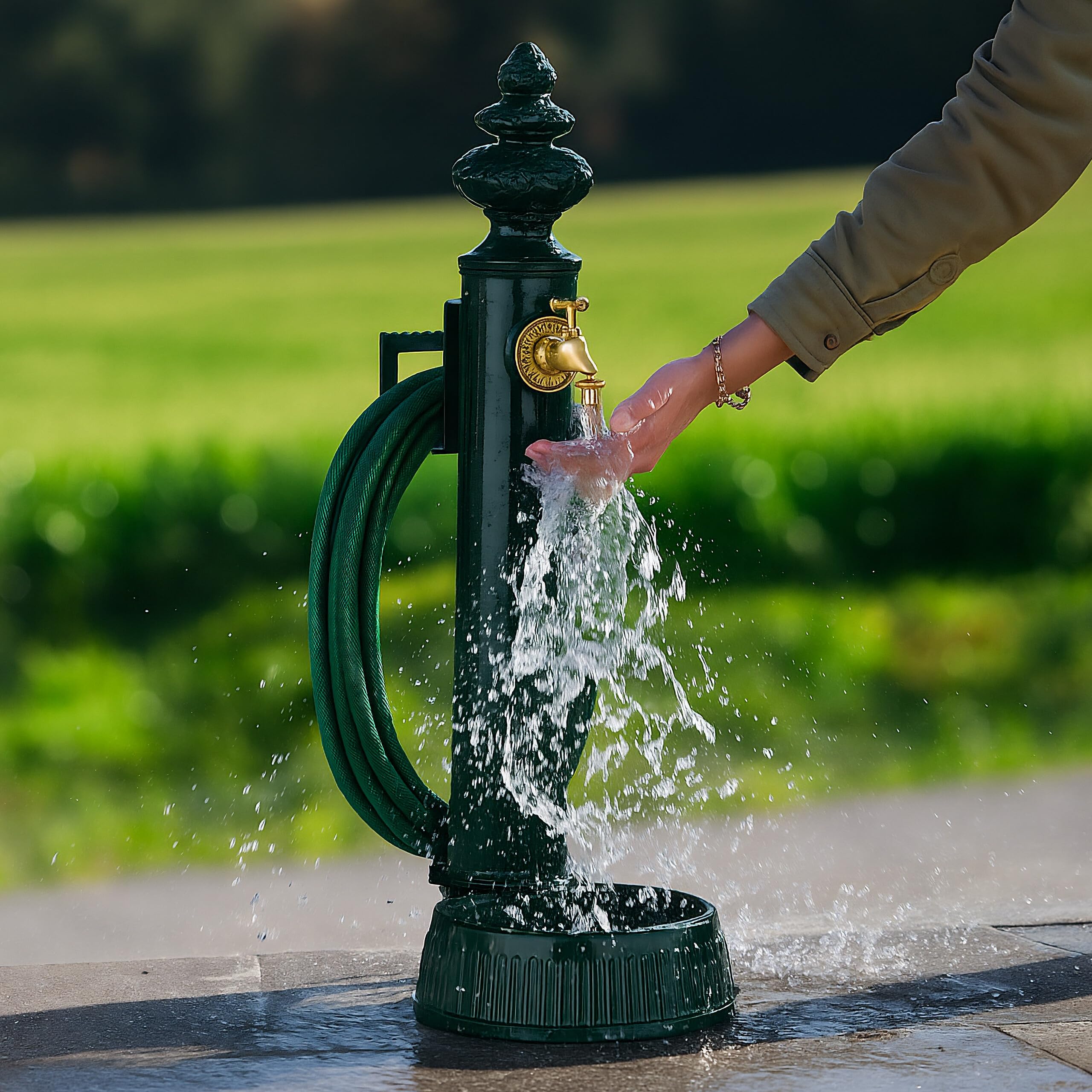 Relaxdays Fontaine extérieur pour Le Jardin ou la terrasse, Robinet, bac, Support pour Tuyau, HLP 87x26x43 cm, Vert