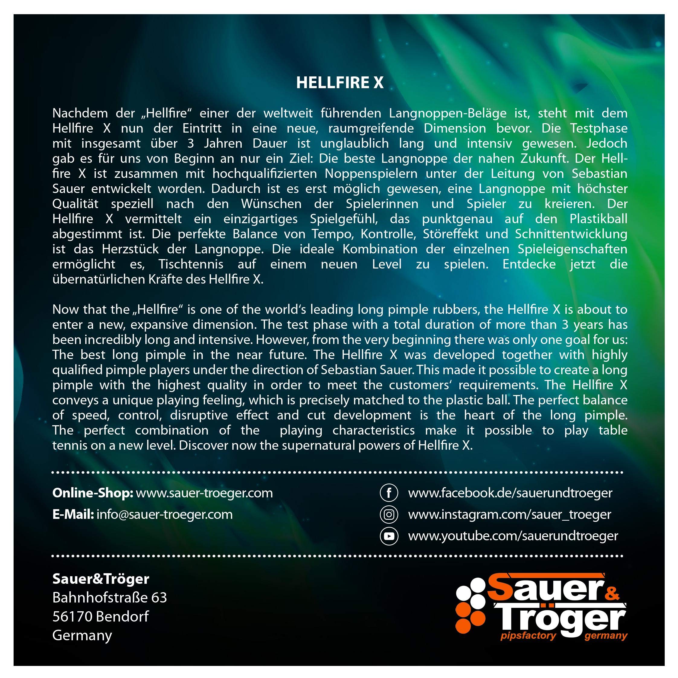 Sauer & Tröger Long Nub Hellfire X Tennis de Table | Rouge, Noir | Ox, 0.5 1.10…