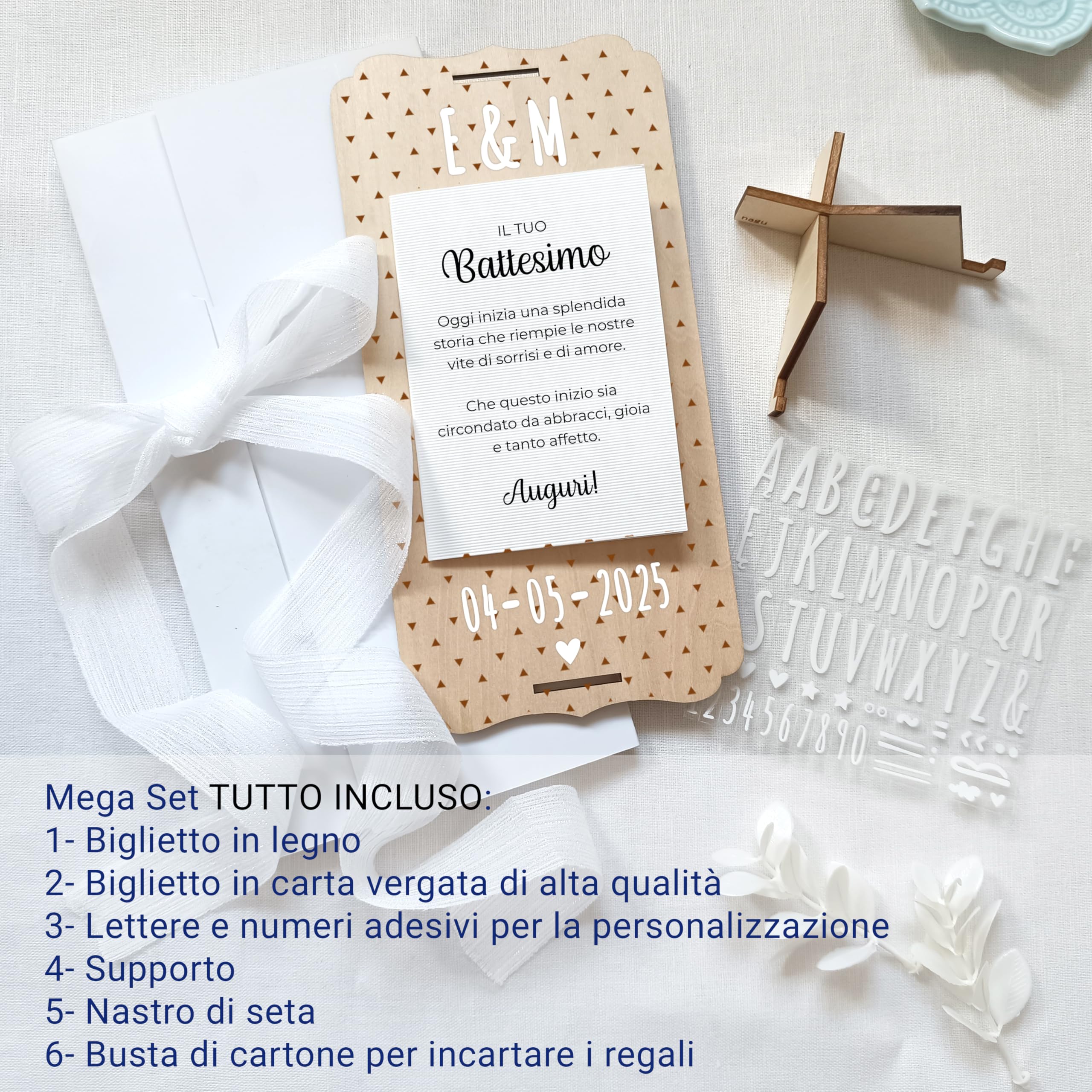 Battesimo carta personalizzata in legno nagu® regalo bambino fiocco busta supporto lettere foto