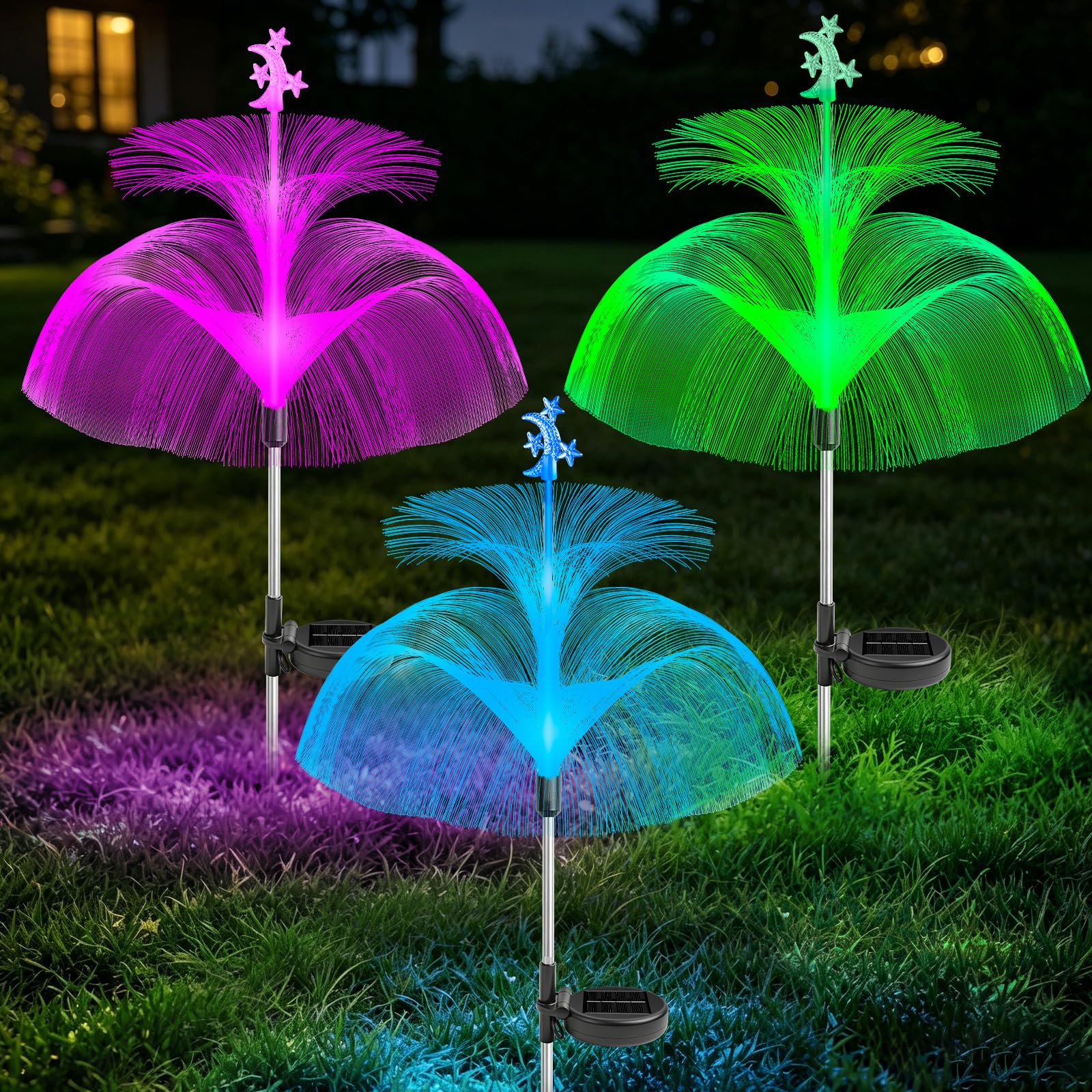 ZMCVOE Solar Lights Outdoor Garden Ornaments, 80cm Solar Ornaments Outdoor Garden, 7 Colour Changing, IP65 Waterproof Solar Jellyfish Lights Outdoor Garden Stake for Gardens, Patios (3 Pack)