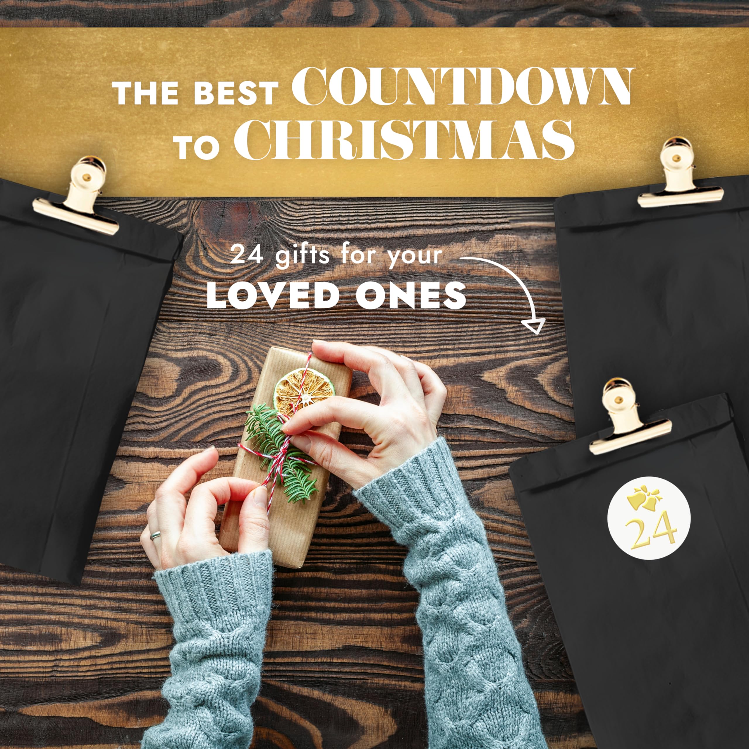 AMARI ยฎ Advent calendar to fill Premium Black, 24 Advent bags diy (with metal clips), Paper bags with numbers sticker - Image 3