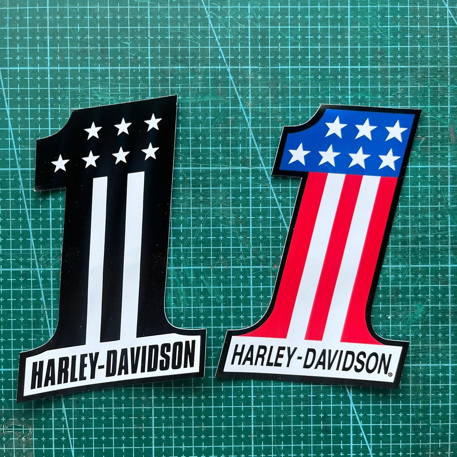 Pair of Motorcycle HD Number 1 American Flag Design Vinyl Decals #2-3.9" x 5.5" Size, Right and Left, Weatherproof for Cars, Bikes, Helmets, toolboxes. (Black/White) - Image 2