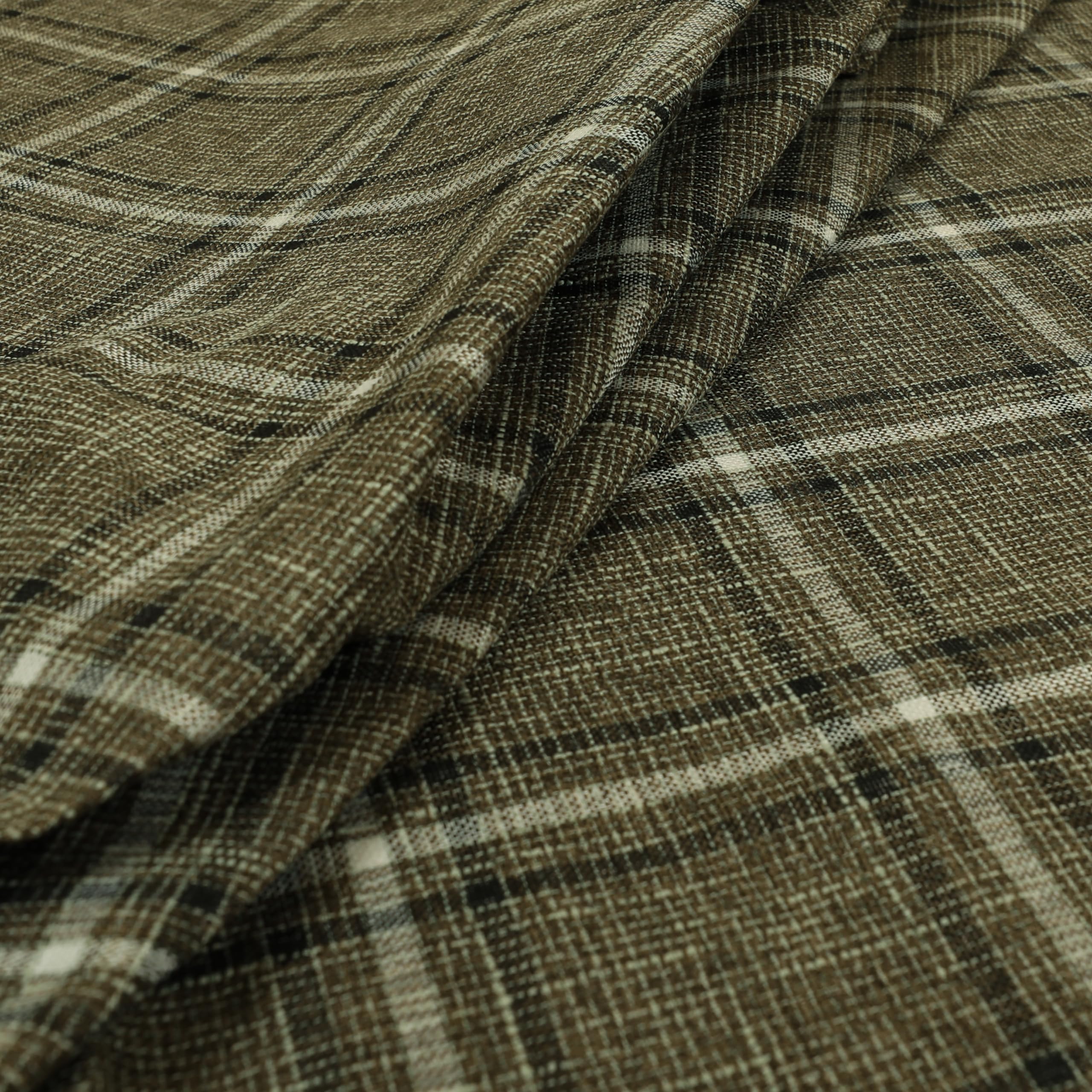 Redbrick Mill Fabrics Flame Retardant Textured Quality Woven Tartan Pattern Upholstery in Brown Black Colour Sold by The Metre (Per Metre) โ image 1