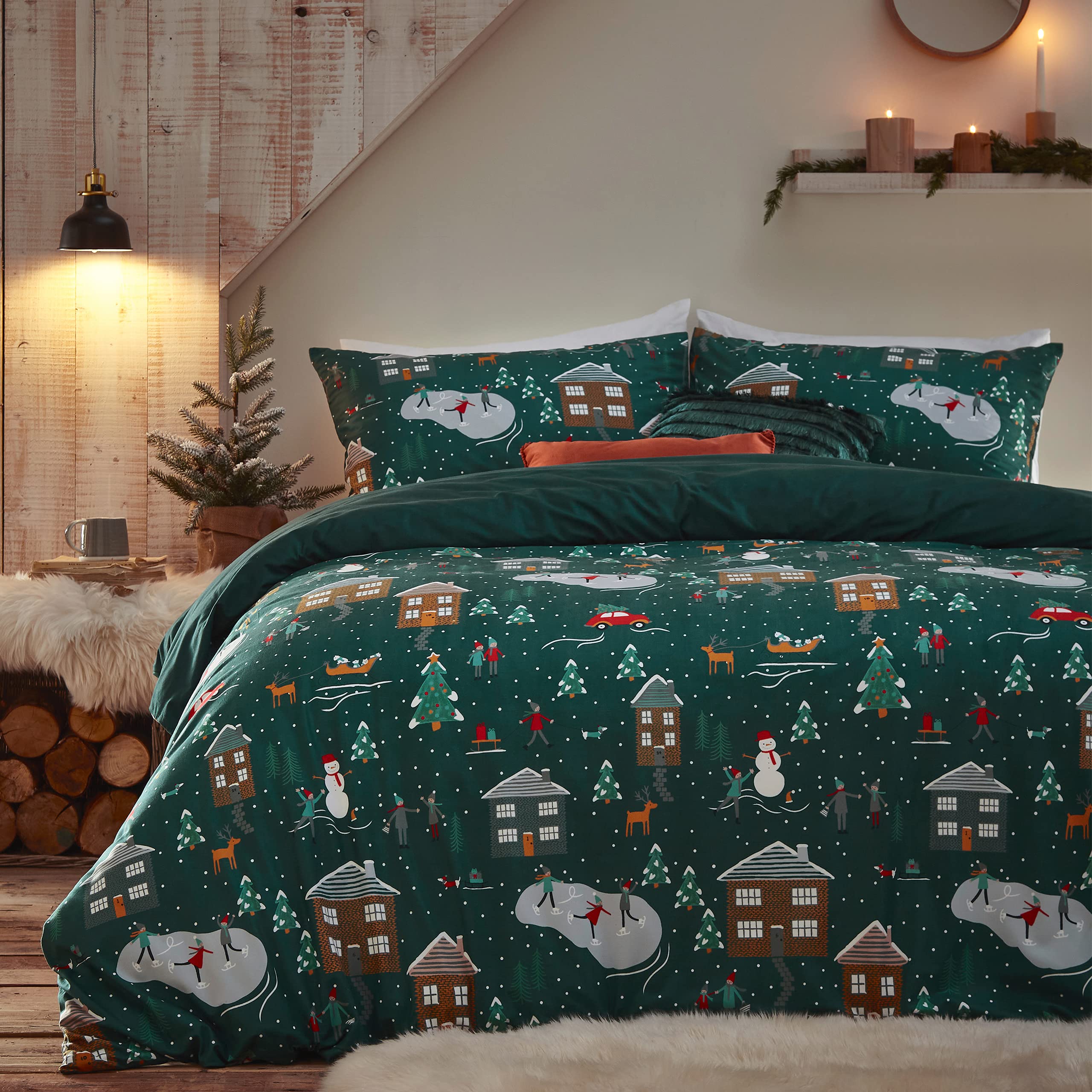 Furn Winter Pines Pyjama Fleece Duvet Cover Set - Single - Green