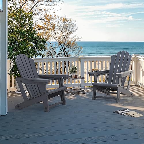 PURPLE LEAF Adirondack Chair Set of 2 HDPE All-Weather Outdoor Fire Pit Chair with 24.6" Oversized Seat Wood-Textured Patio Adirondack Chair with