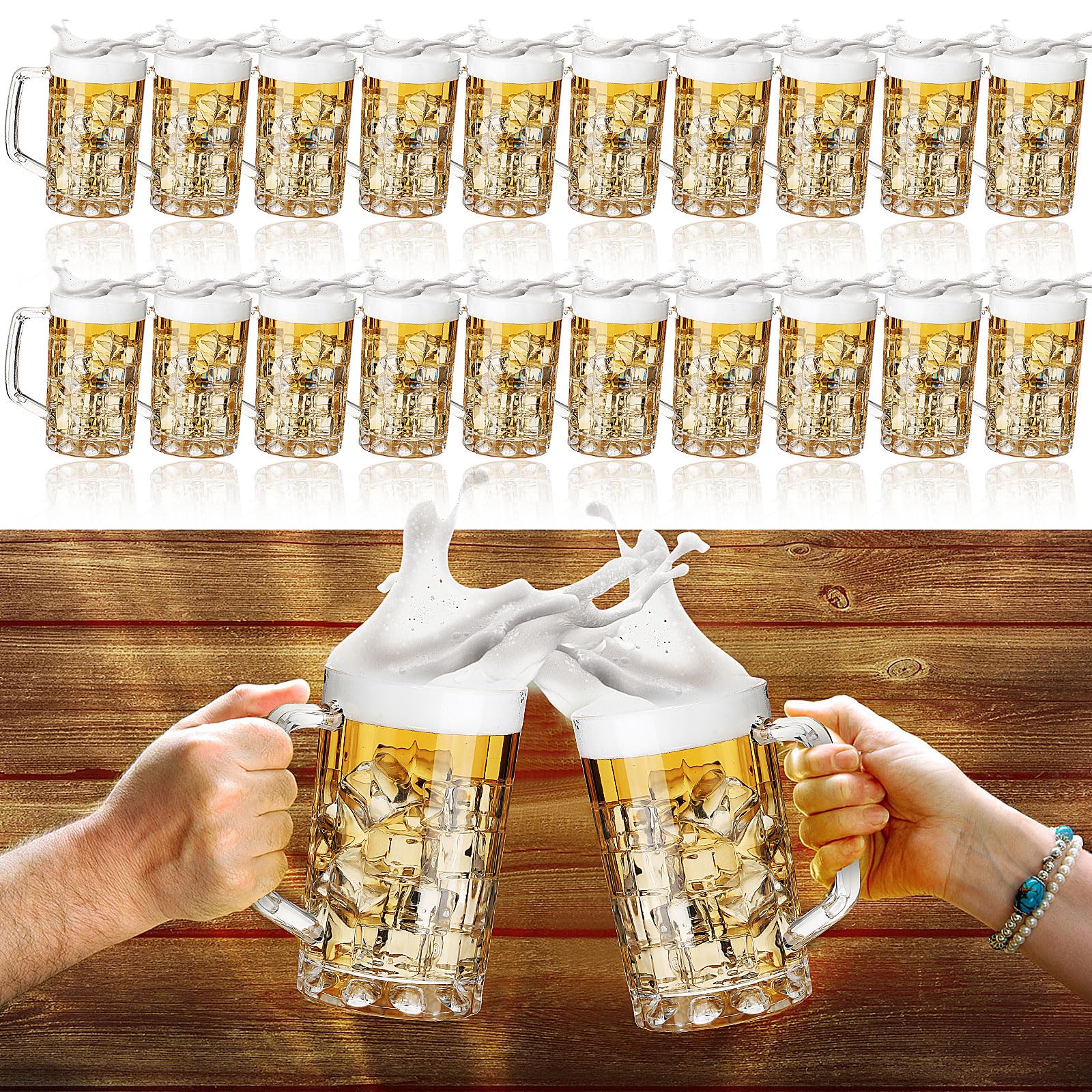 Mifoci 20 Pcs Plastic Beer Mugs with Handles 20oz Oktoberfest Beer Stein Bulk Reusable Drinking Cups Glasses for Bavarian Party Supplies Cocktail