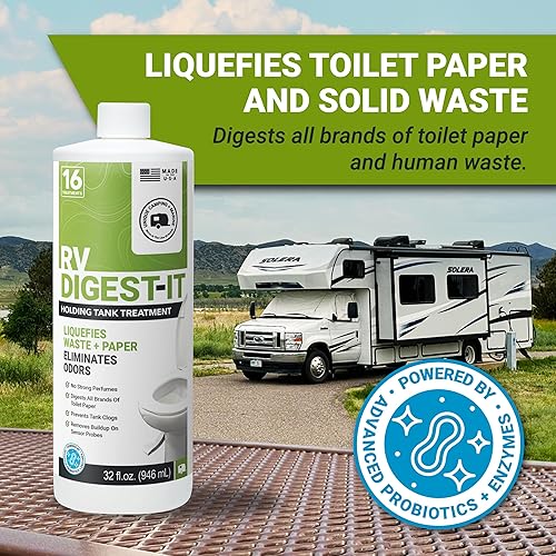 Miniatura 3 de Unique RV Digest-It - Tratamiento de inodoro RV  Elimina los olores en la fuente y licúa los residuos  16 usos por botella de 32 onzas (paquete de 3)