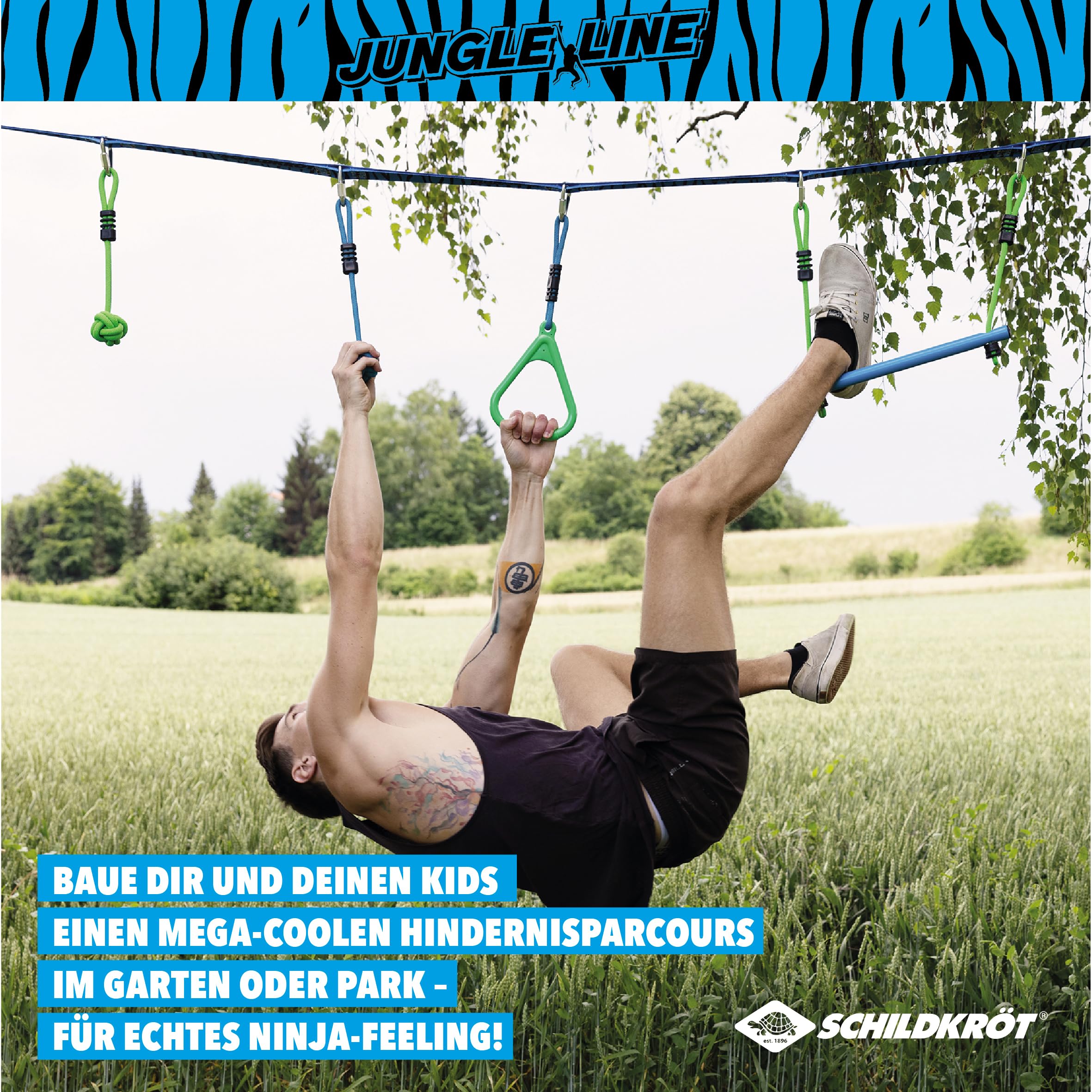 Schildkröt Jungle Line, Circuito di Arrampicata per Bambini e Adulti, 11 Metri, Percorso Ninja all'Aperto, 7 Ostacoli Robusti