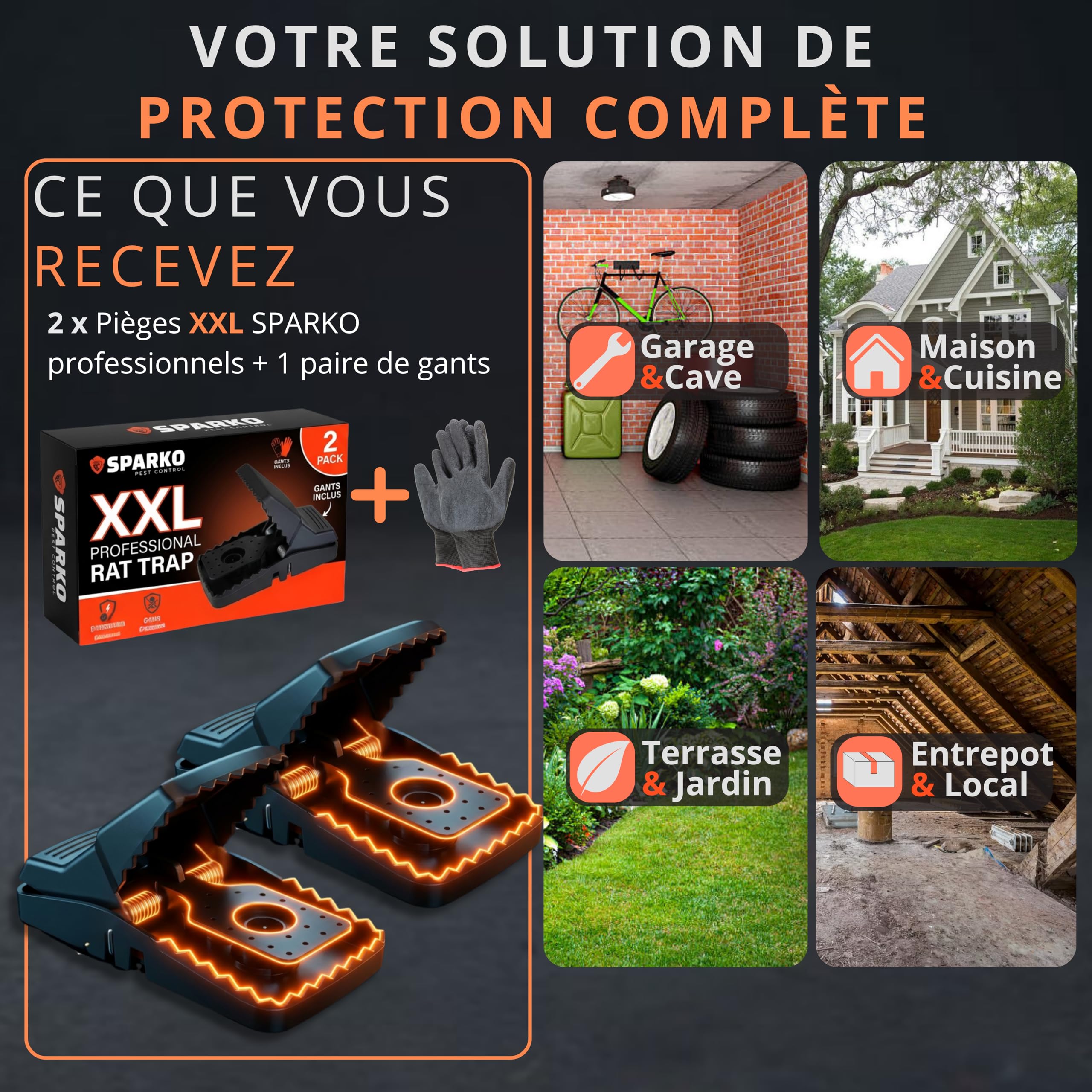 SPARKO Piège à Rat XXL (Lot de 2) - Piege a Rat Professionnel prêt à l’Emploi - Piege a Souris Non Toxique - tapetteà Souris Puissante - Anti Souris intérieur/extérieur - tapette à Rats