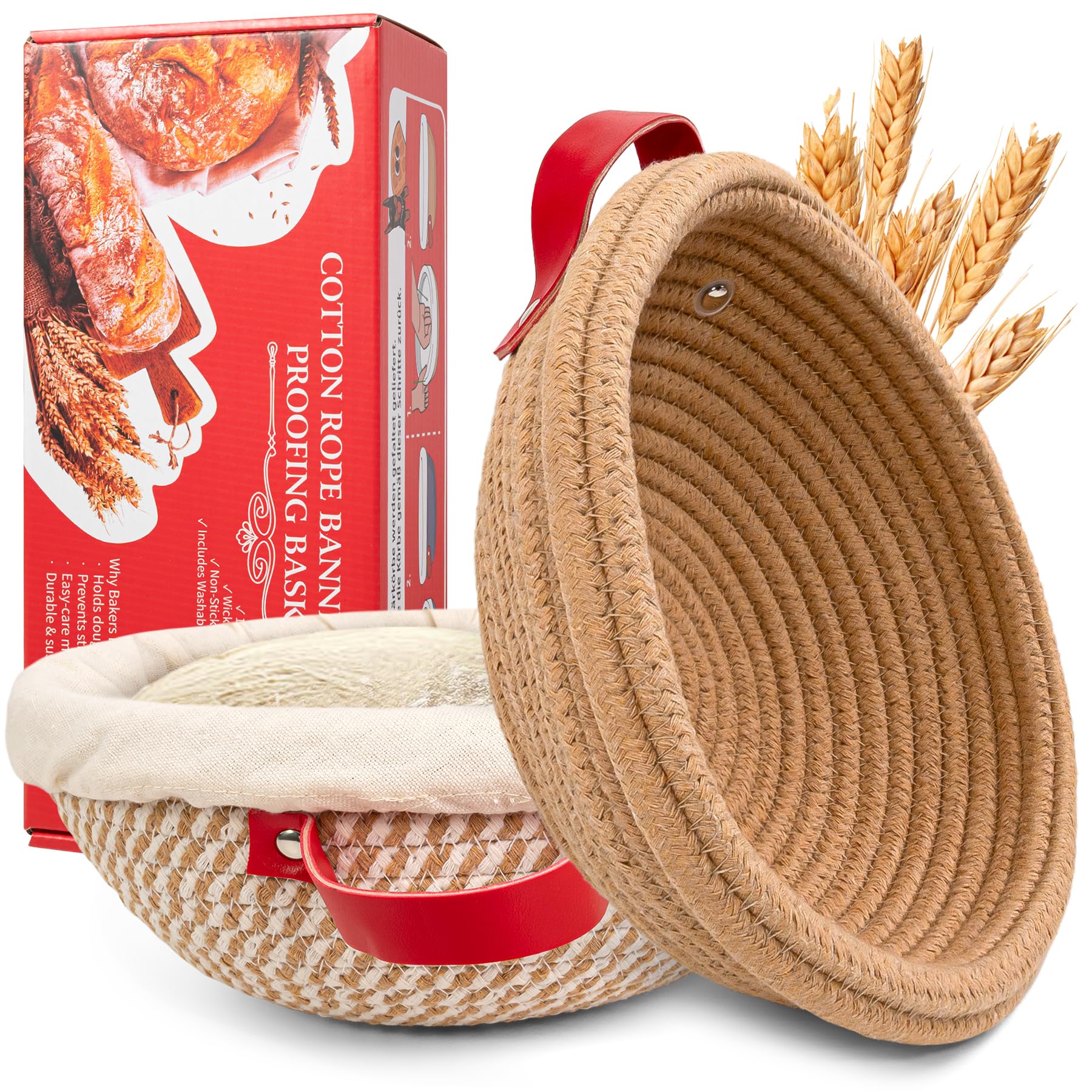 Set di cestini da fermentazione per impasto acido, 2 x 23 cm, rotondi, con rivestimento e coperchio, set di accessori per la fermentazione, accessori da forno, regalo per donne, mogli, madri e