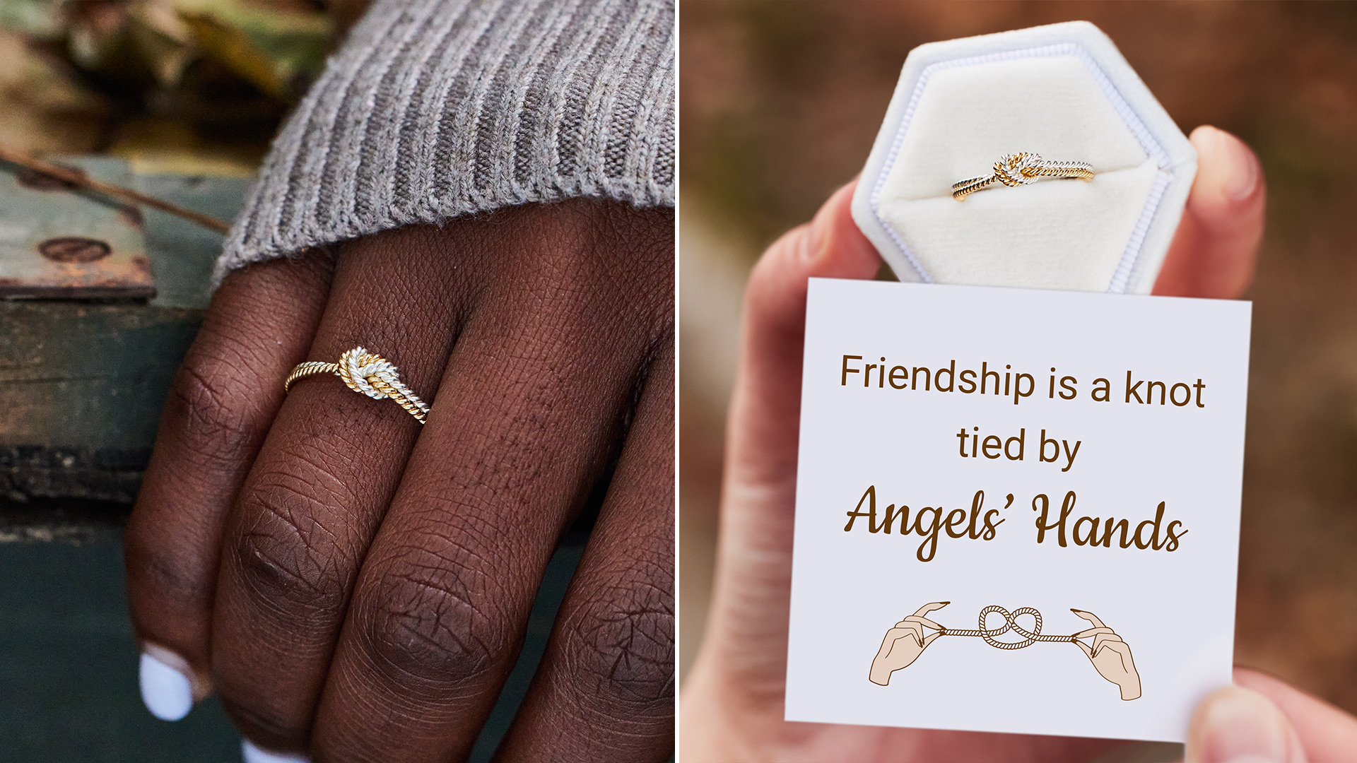 STORYJEWELLERY 925 Sterling Silver Two Tone Knot Ring - Gold & Silver Mixed Metal Friendship Ring For Women, Size 12, No Gemstone