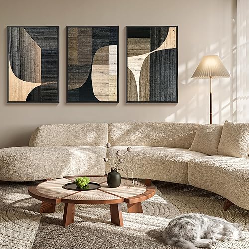 Miniatura 4 de jenesaisquoi Lienzo enmarcado para pared, juego de 3 arte moderno de mediados de siglo, policromado, formas abstractas, ilustraciones, arte moderno,