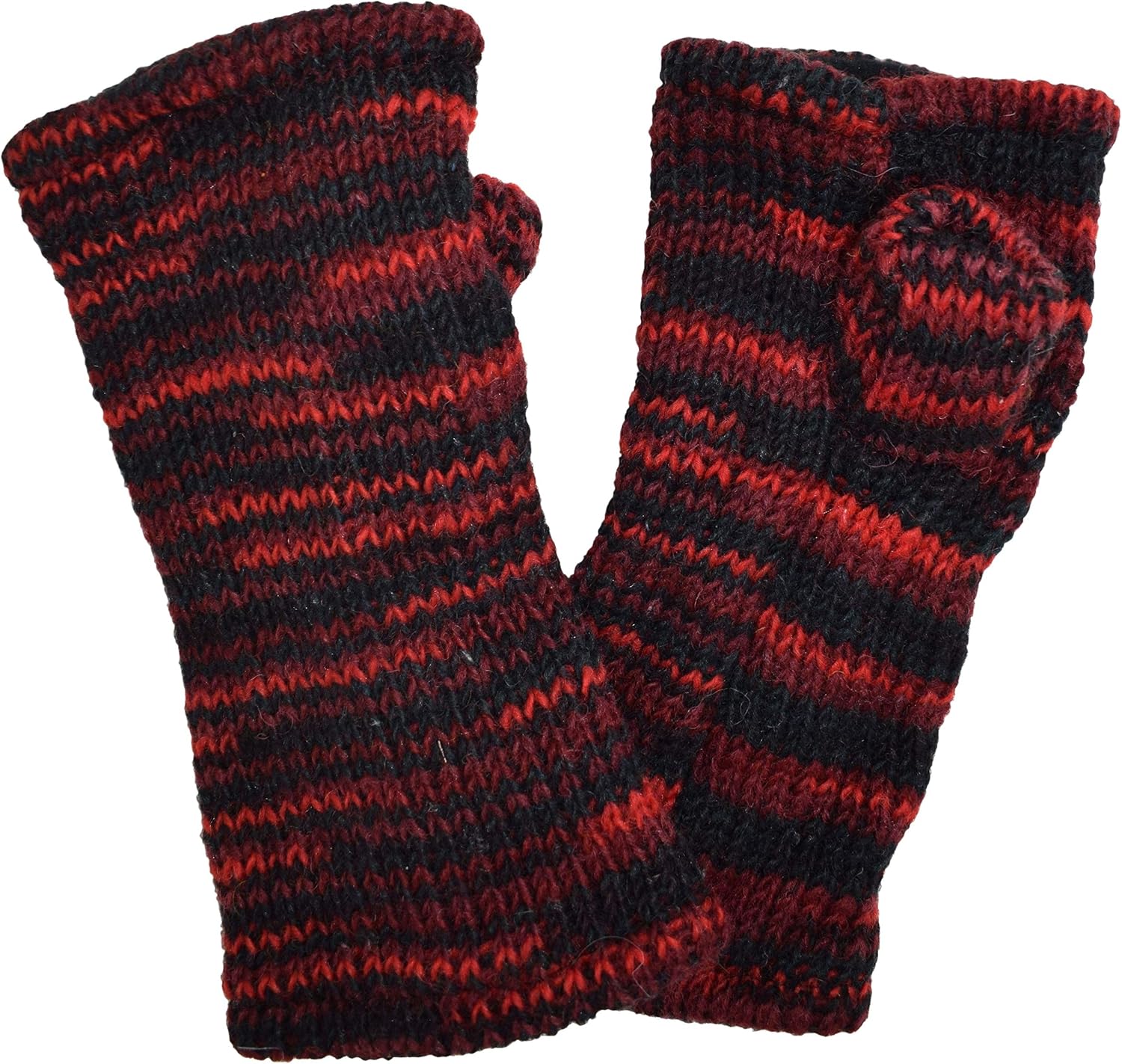 Gheri Women's Warm Woolen Fleece Lined Hand Knitted Striped Mittens Handwarmers