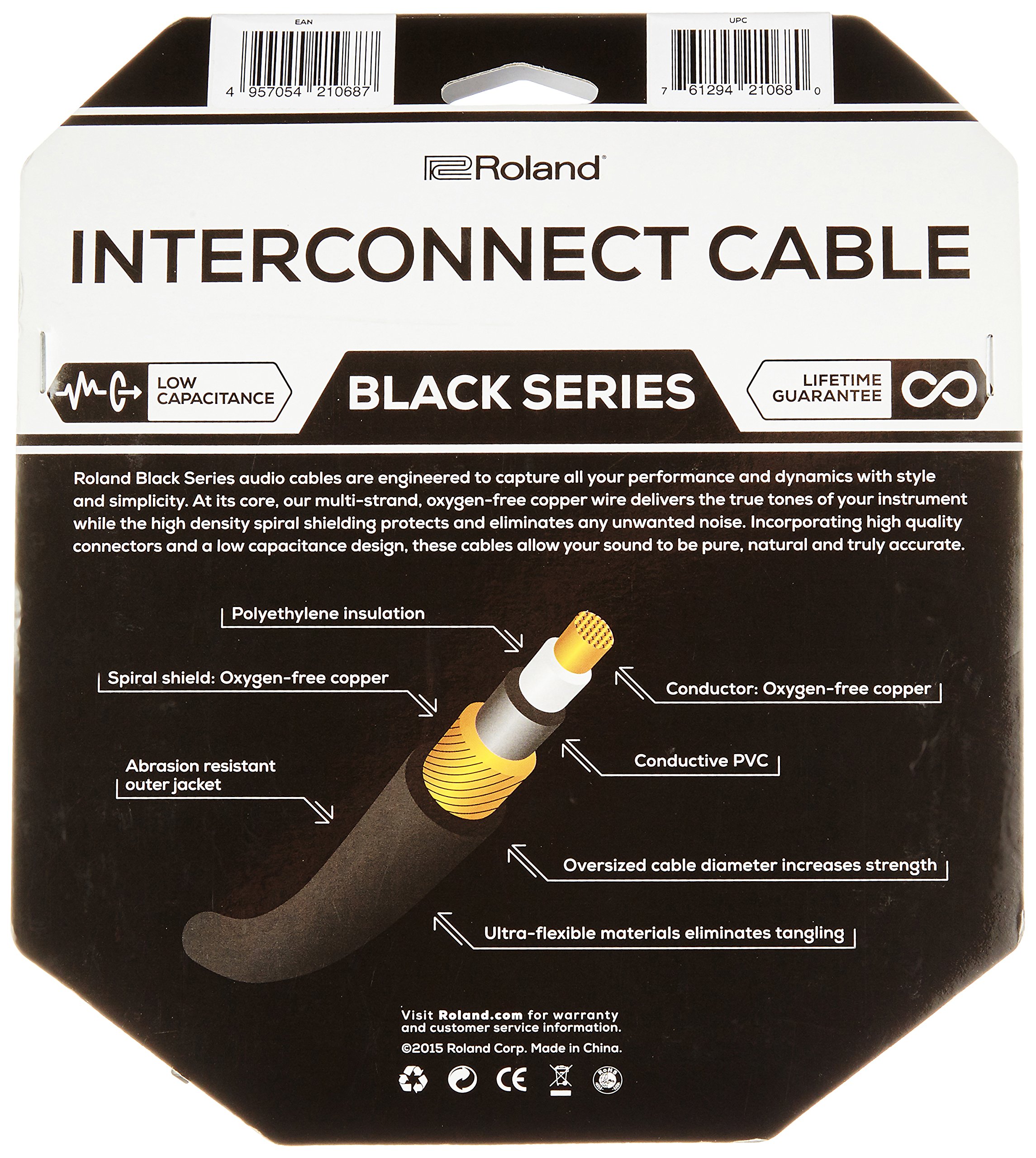 Roland Black Serie podwójny kabel połączeniowy – 6,3 mm jack na cinch, długość: 3 m – RCC-10-2R28