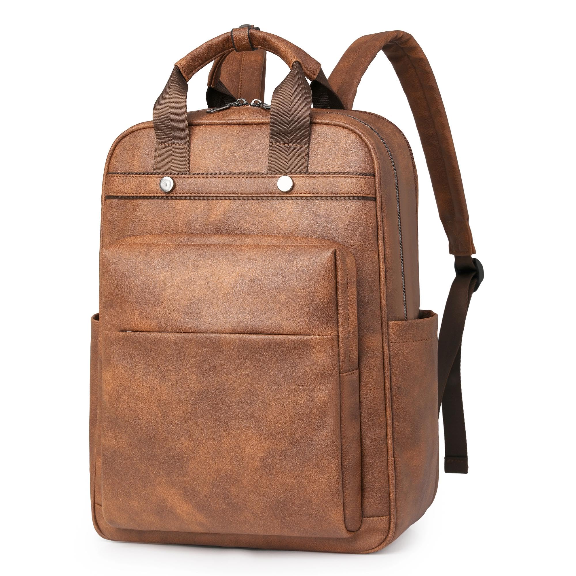 CTTOVIS Leather Laptop Backpack for Women 15 6 Inch Work Travel Backpack Fashion College Business Computer Bag Brown
