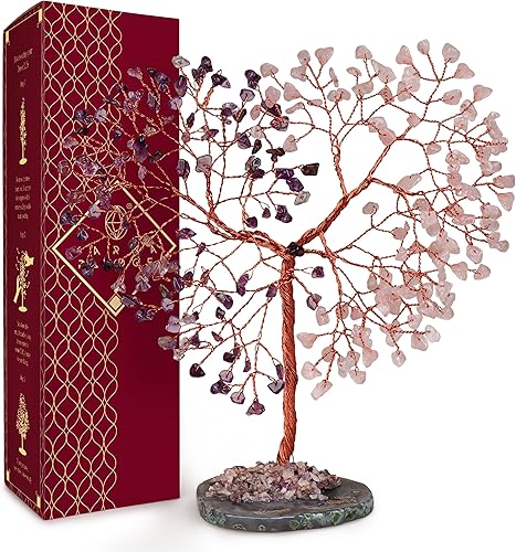 Miniatura 96 de Árbol de la vida de cristal curativo de 7 chakras, árboles bonsái hechos a mano para energía positiva, dinero y buena suerte, árbol para decoración