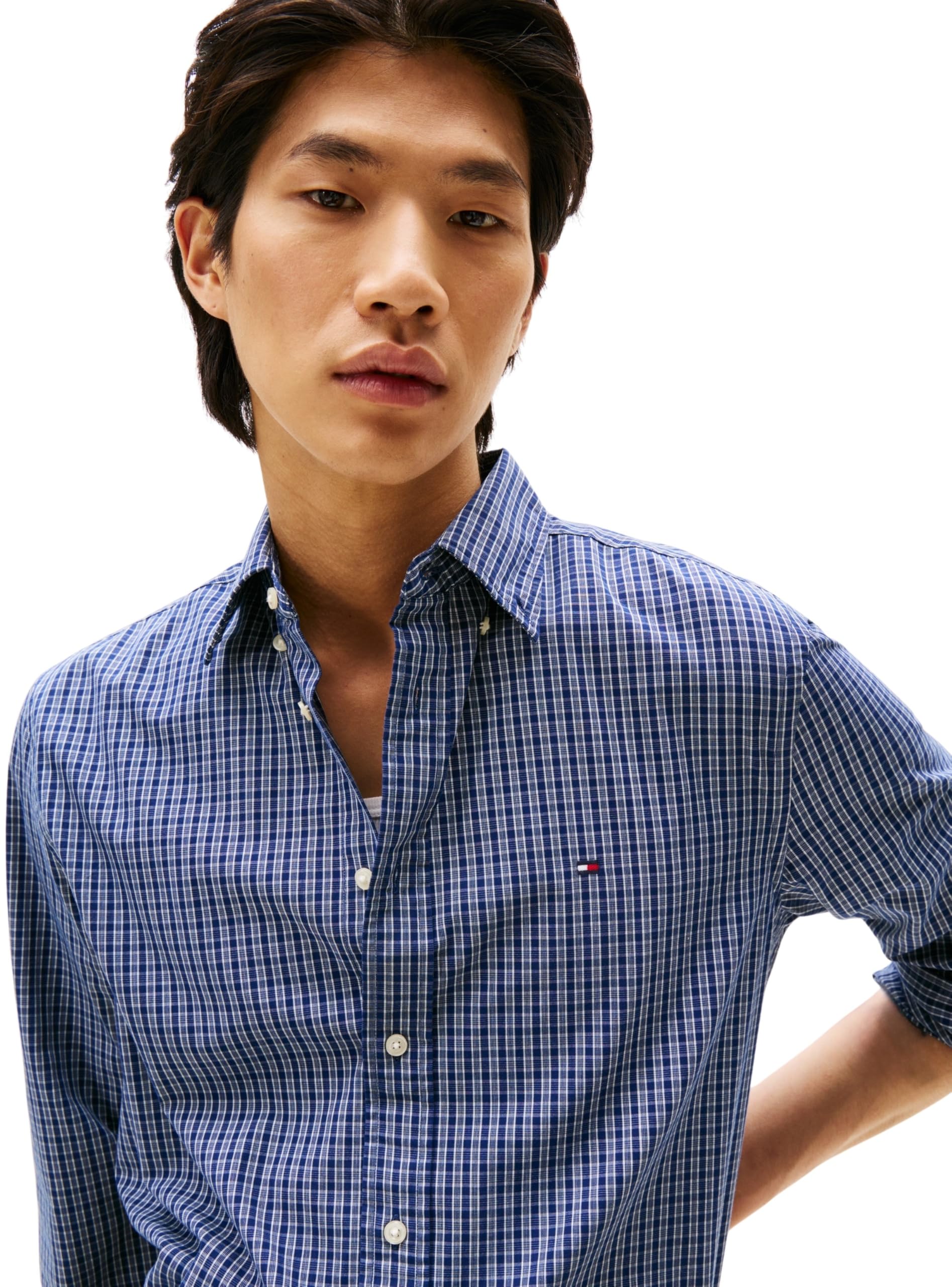 Tommy Hilfiger Uomo Camicia Flex Poplin Mini Tartan Shirt con Colletto a Punta