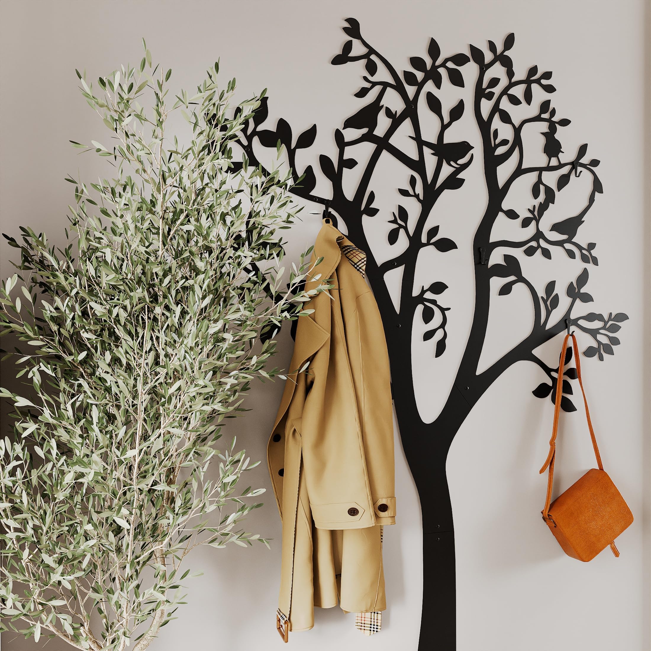 Garderobe Baum Wandgarderobe Schwarz Metall 175×107cm