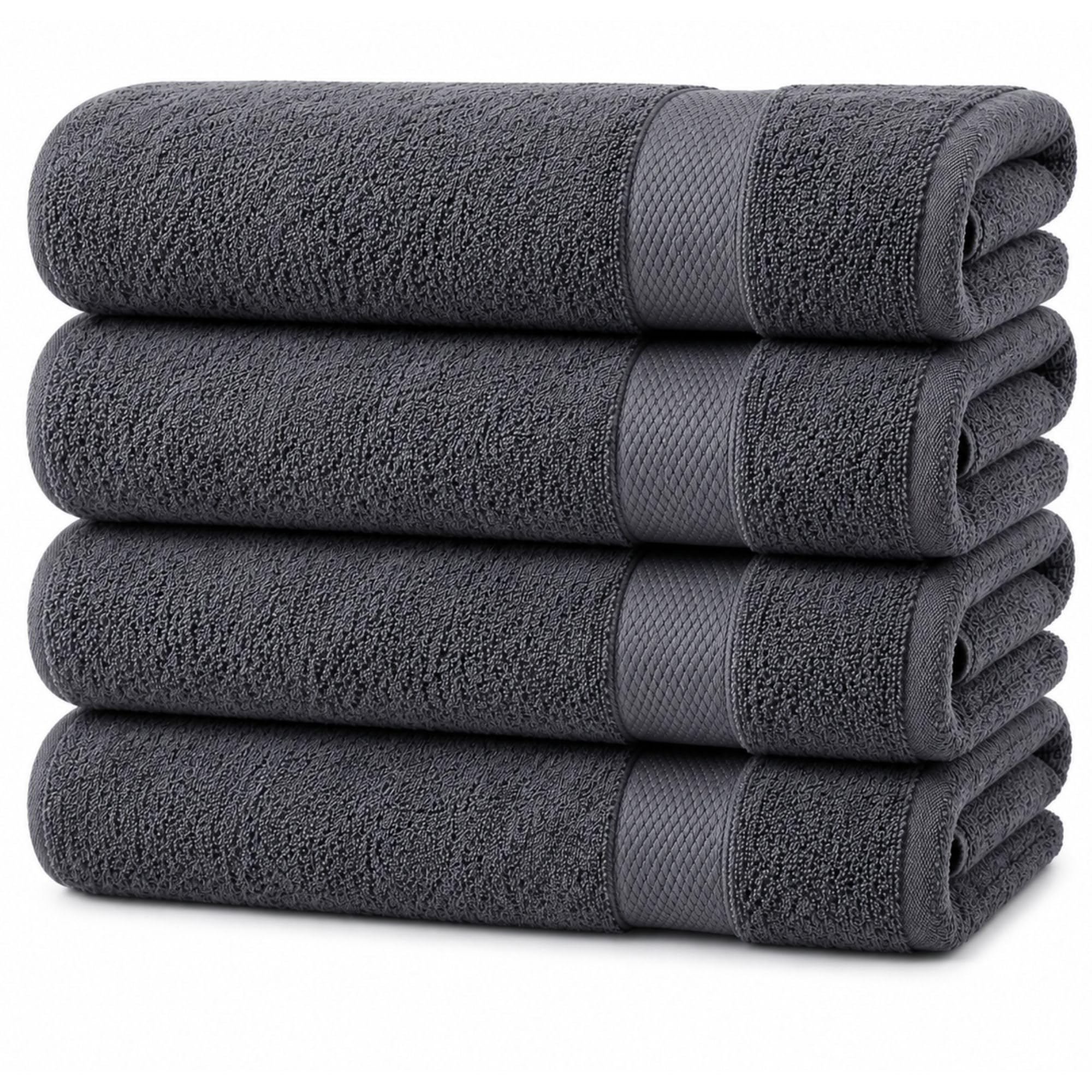 Opulent Dreams Grey Bath Towels Set of 4 - Large 100% Egyptian Cotton Bath Towels, 70x135cm - Super Absorbent & Quick Dry, Soft Hotel-Quality Towels for Bathroom (Grey)