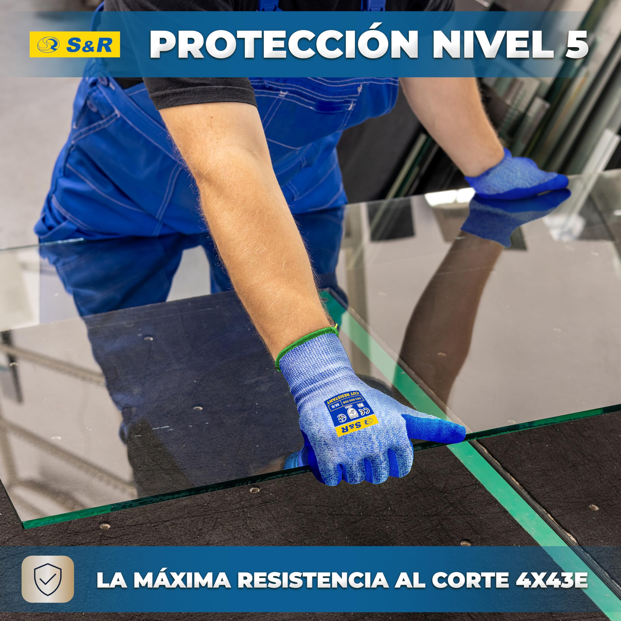 S&R 3 PARES Guantes Anticorte Nivel 5. Guantes de Trabajo Talla L/9 para Jardinería/Cocina. Tejido de Tungsteno y Nitrilo