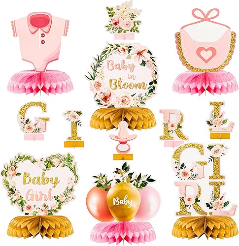 ANGOLIO 12 piezas de flores de otoño para baby shower, centro de mesa de panal de abeja, mesa de bebé en flor con letras para revelación de género,