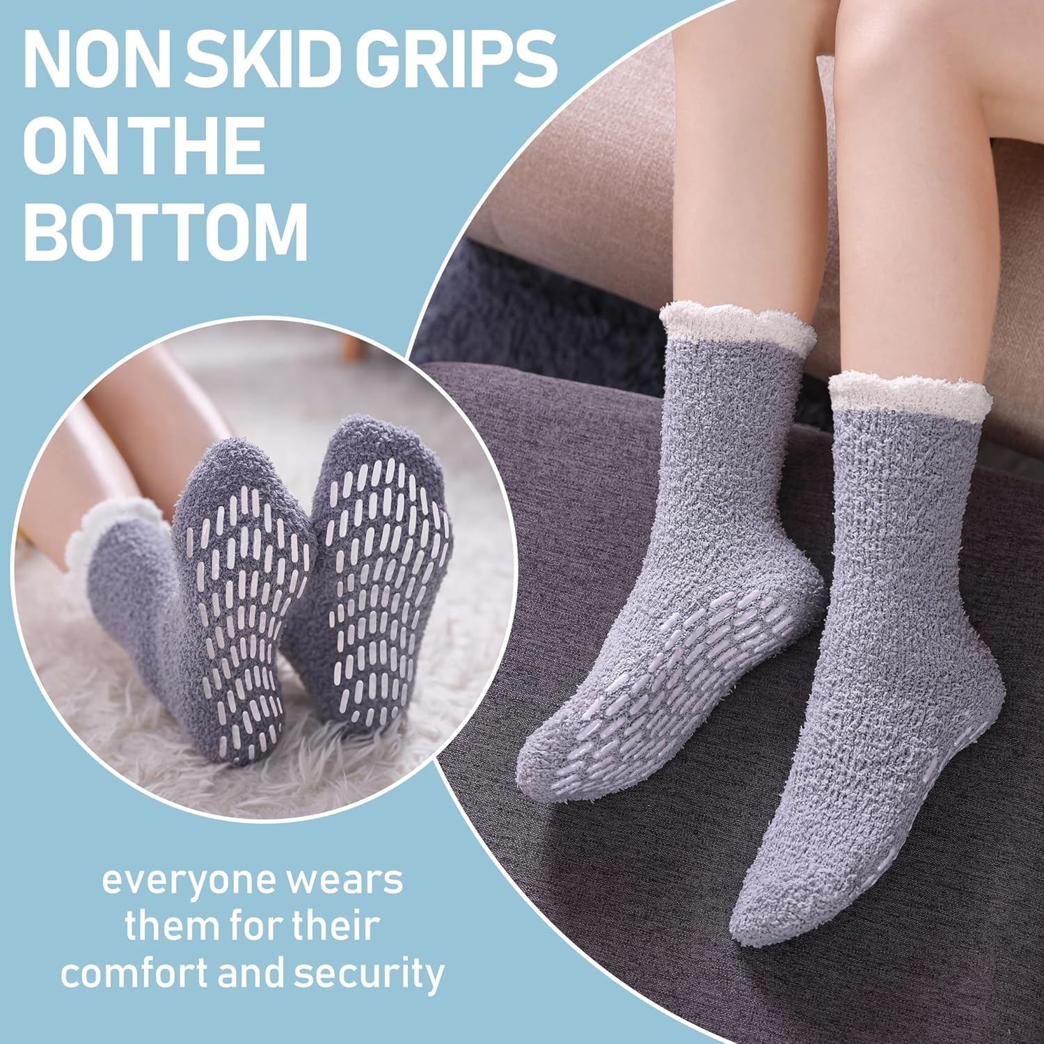 Yebing Non Slip Hospital Socks for Women with Grips Fuzzy Cozy Anti Skid Slipper Socks Winter Warm Soft Fluffy Sleep Socks - Image 3