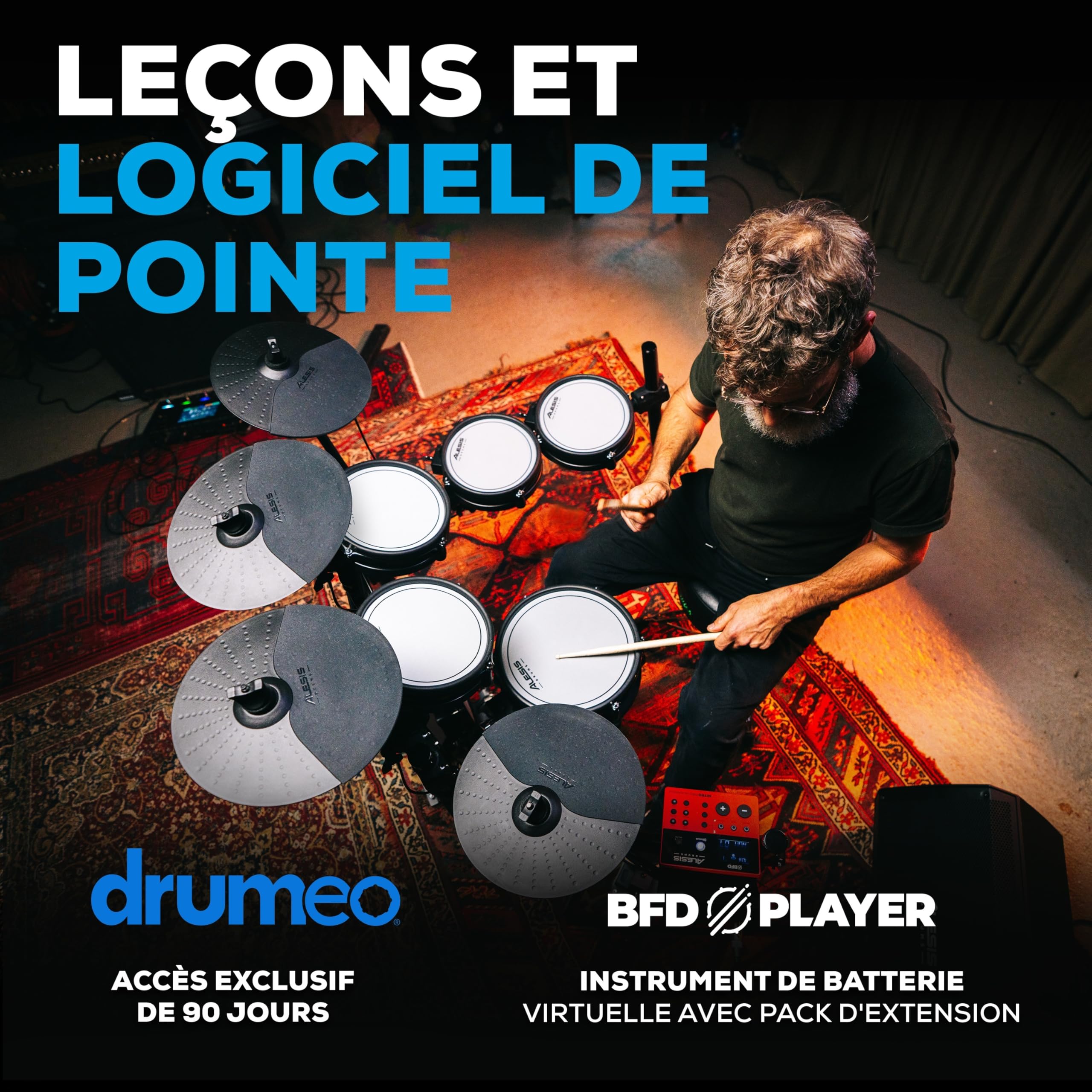 Alesis Nitro Pro XL Batterie Électronique de 10 Pièces avec Pads Double Zone Silencieux, Plus de 500 Sons BFD, Bluetooth, Drumeo, MIDI USB