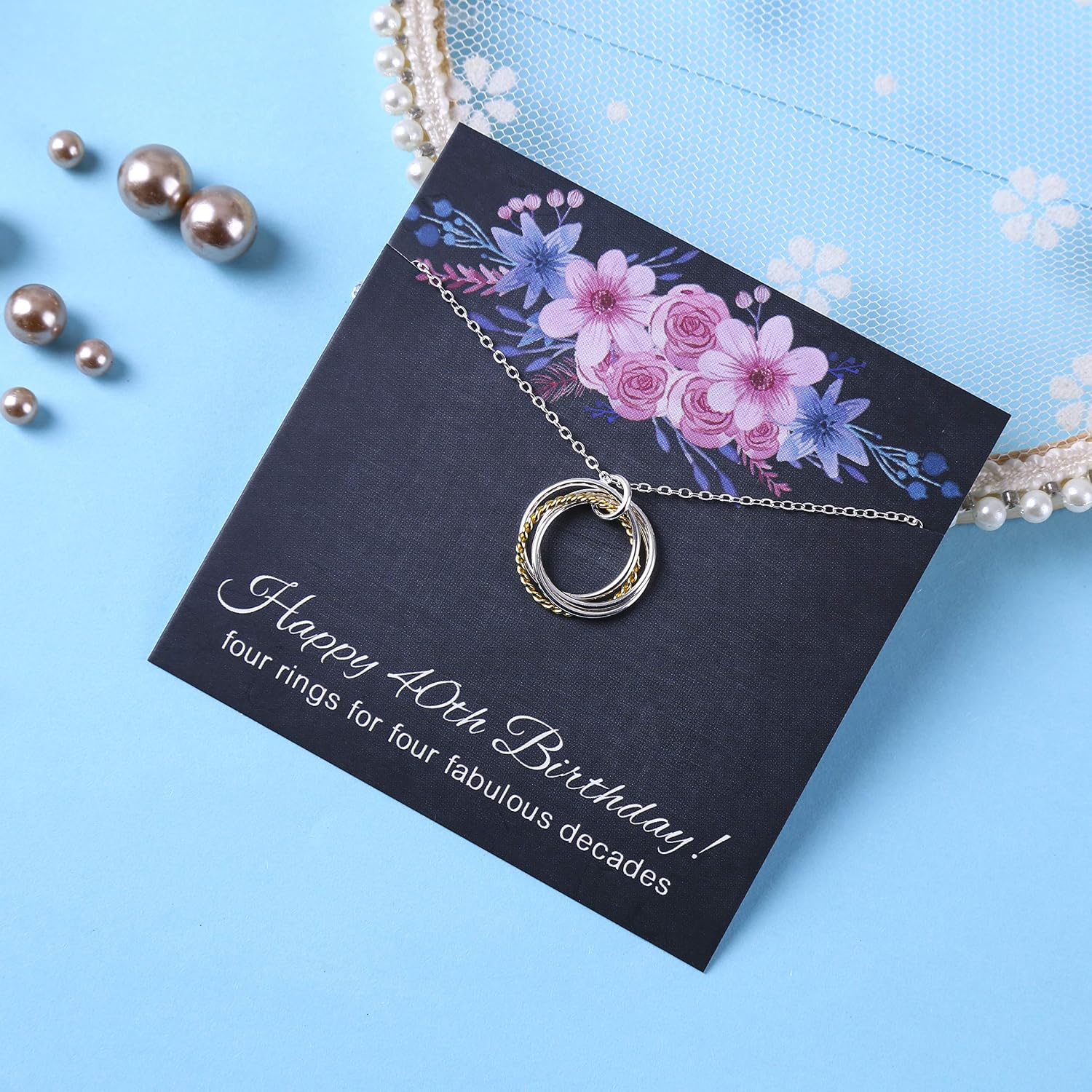 ALoveSoul 40th Birthday Gifts for Women, 925 Sterling Silver 4 Interlocking Circles Necklace - Image 3
