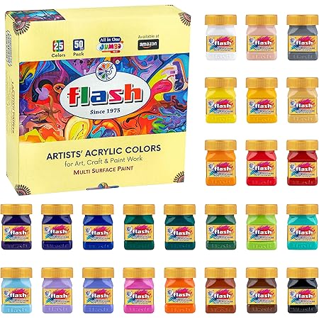 Amazon Com Flash Acrylic Paint Set 25 Colors 50 Ml 1 7 Fl Oz Each High Pigment Strength Non Fading Indoor Outdoor Non Toxic Multi Surface Paint Pro Artist Hobby Painters Kid Home Improvement