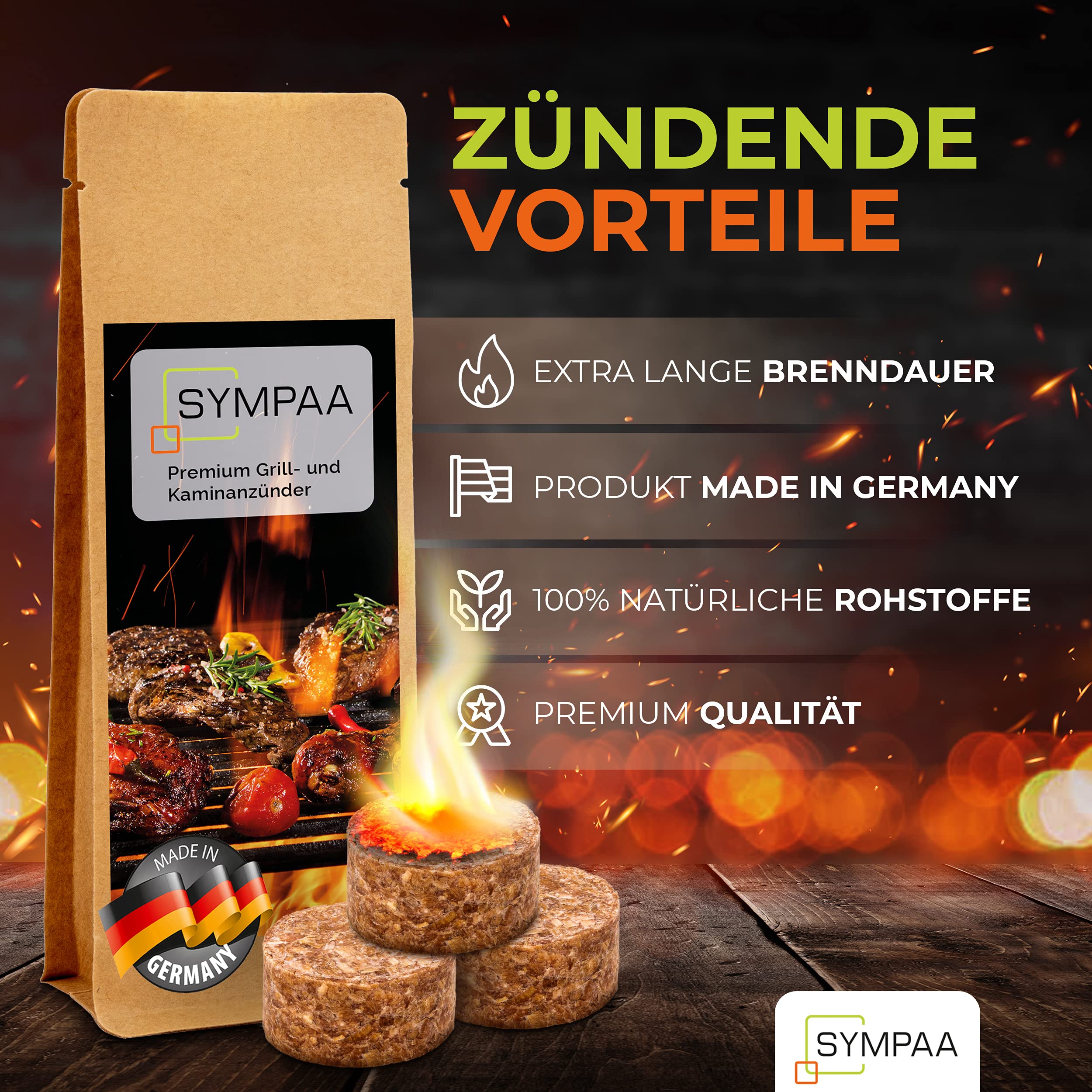 Grillanzünder mit starken 15min XXL Brenndauer | 35 Stück | Öko-Kaminanzünder aus Hartholz und Wachs | Nachhaltige Feueranzünder im Profi-Sparpack