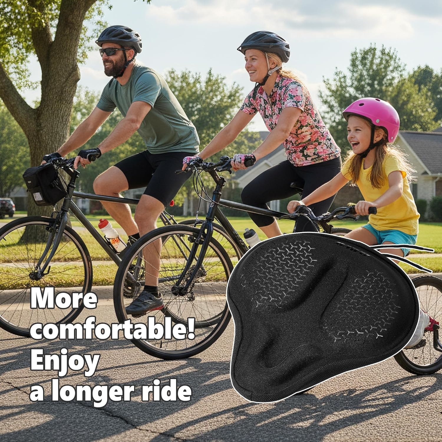 DAWAY Comfortable Bike Seat Cover - C3 Soft Gel & Memory Foam Padded Bike Seat Cushion for Women Men Seniors, Comfort, Fits for Peloton, Stationary, Exercise, Mountain and Cruiser Bicycle Saddles