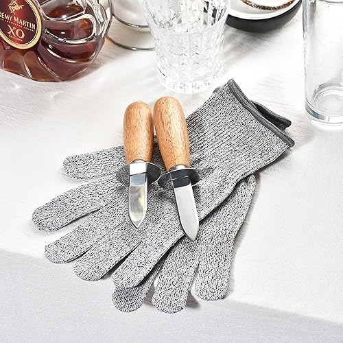 Miniatura 7 de DOMG Juego de desarmador de cuchillos de ostras, mango de madera y guantes resistentes a cortes, kit de abridor de mariscos y mariscos de almeja (2