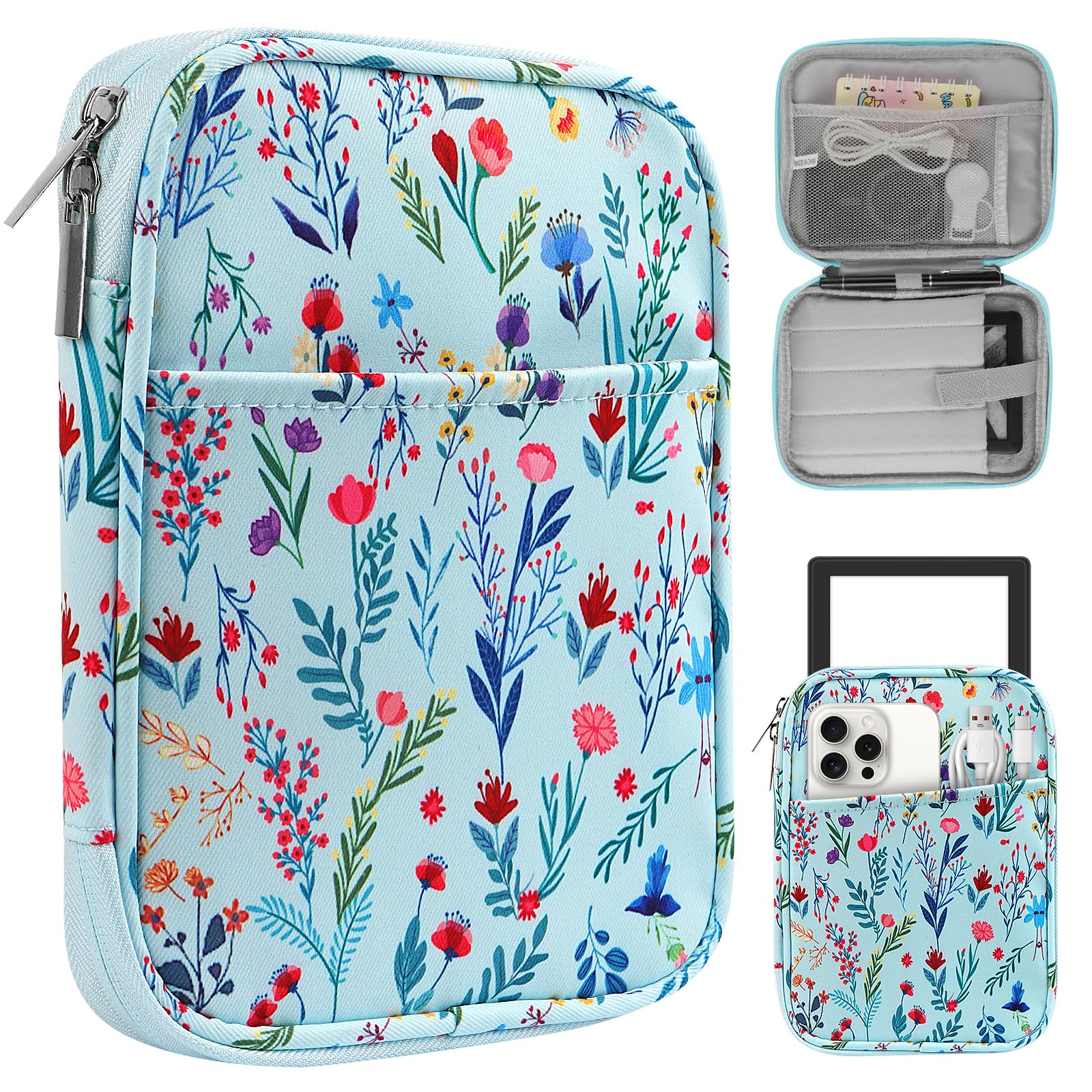 HoYiXi Universal Sleeve Hülle für 6-6.8 Zoll E-Book Reader Kompatibel mit 6.8'' Kindle Paperwhite 2025-2012/6'' Neue Kindle,6-6.8'' Pocketbook/Kobo/Tolino E-Book Reader,Flower 2