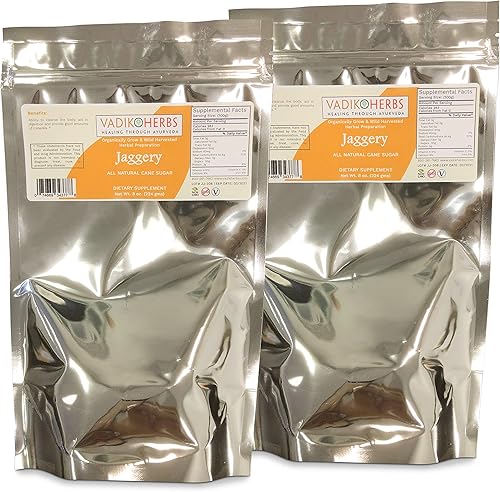Vadik Herbs Jaggery (azúcar de caña de azúcar, gur) 2 x 8 oz.  Calidad premium, se envía desde California, capacidad para desintoxicar y limpiar el