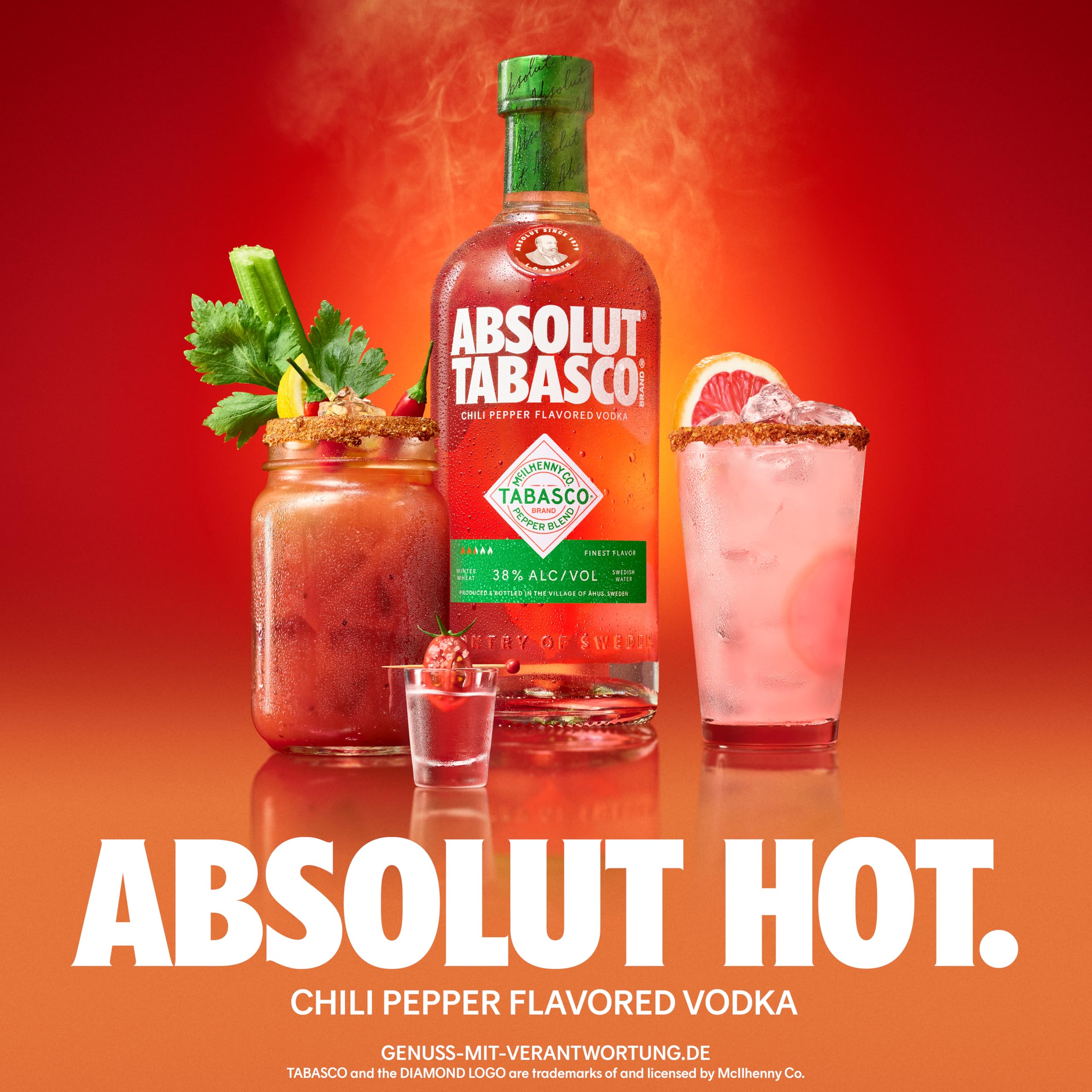 Absolut Vodka TABASCO,Vodka mit Tabasco-Flavor, für Cocktails & Longdrinks, 38% Vol, 1 x 1L