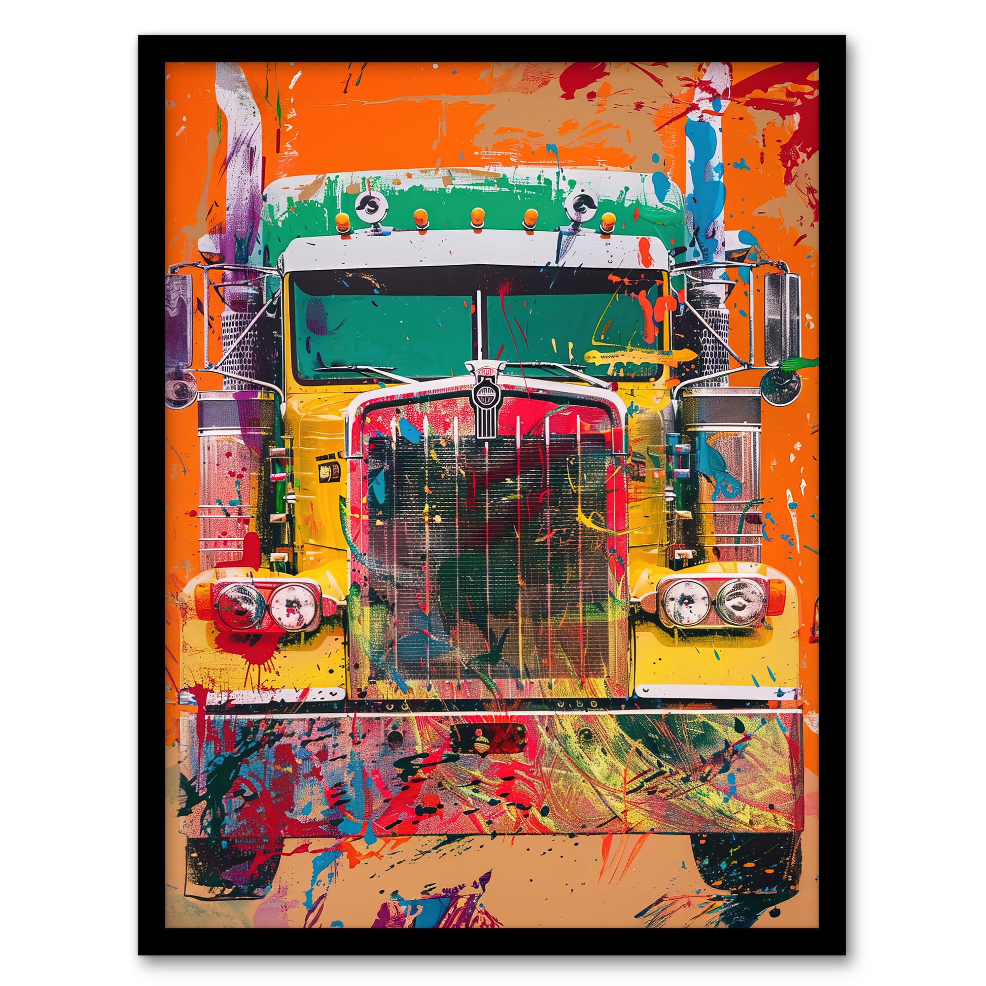 Artery8 Colourful Truck Lorry Front Hippy Trippy Trucker Kids Bedroom Artwork Framed Wall Art Print 18X24 Inch