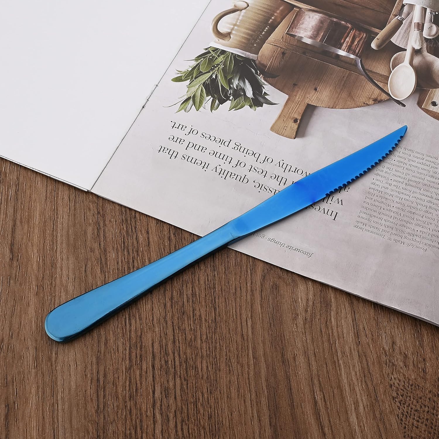 Blue Steak Knives Set of 10, Mirror Polished Stainless Steel Kitchen Cutlery Set, Dinner Knives Set for Steak Dessert, Straight Edge Serrated Knives Set, Dishwasher safe