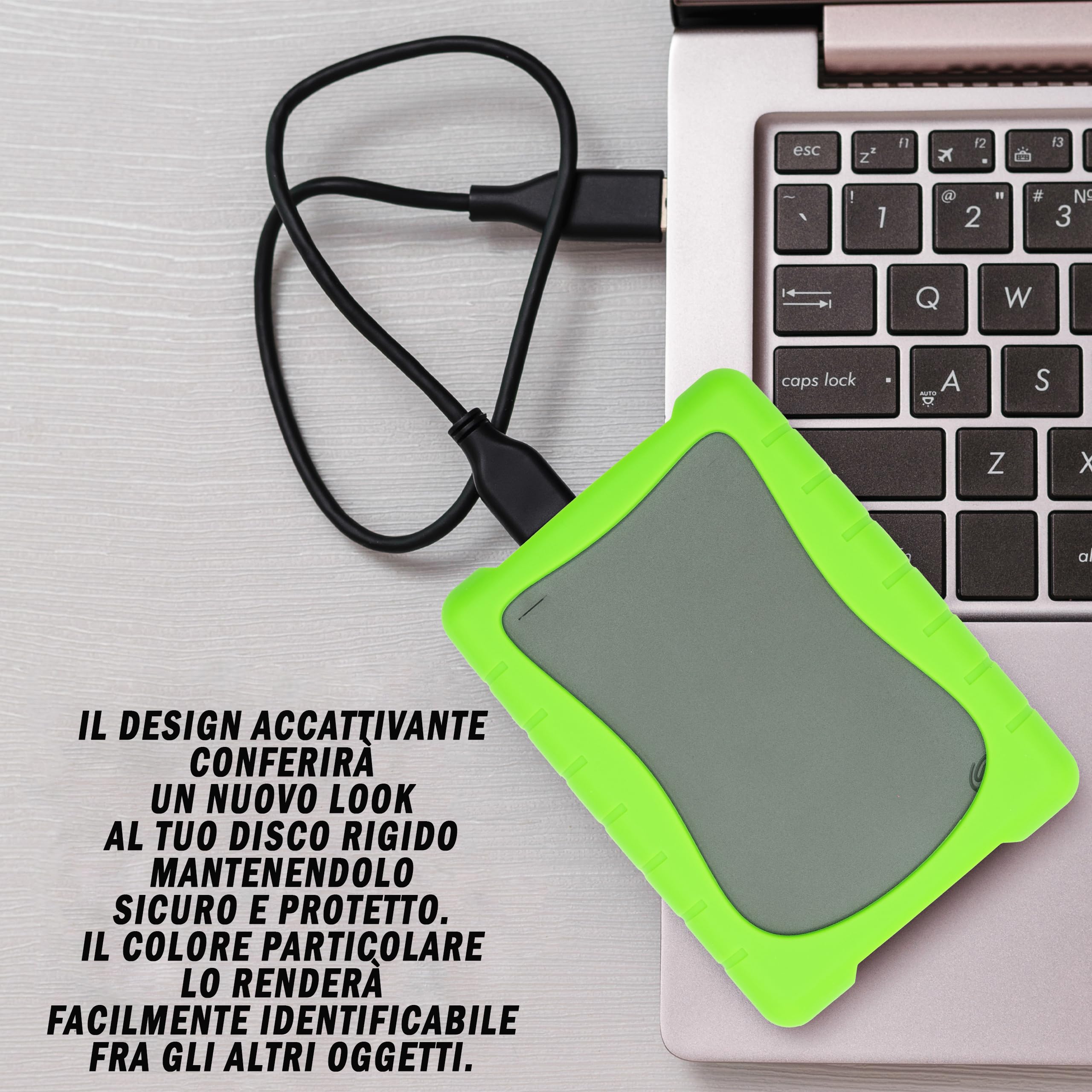 Custodia Hard Disk Esterno 2.5''Cover Silicone Antiurto Anticaduta Antiscivolo, Compatibile con: Seagate da 1TB/2TB Basic, One Touch, Expansion, Samsung e Maxtor M3, WD Elements 1TB/2TB (Green)