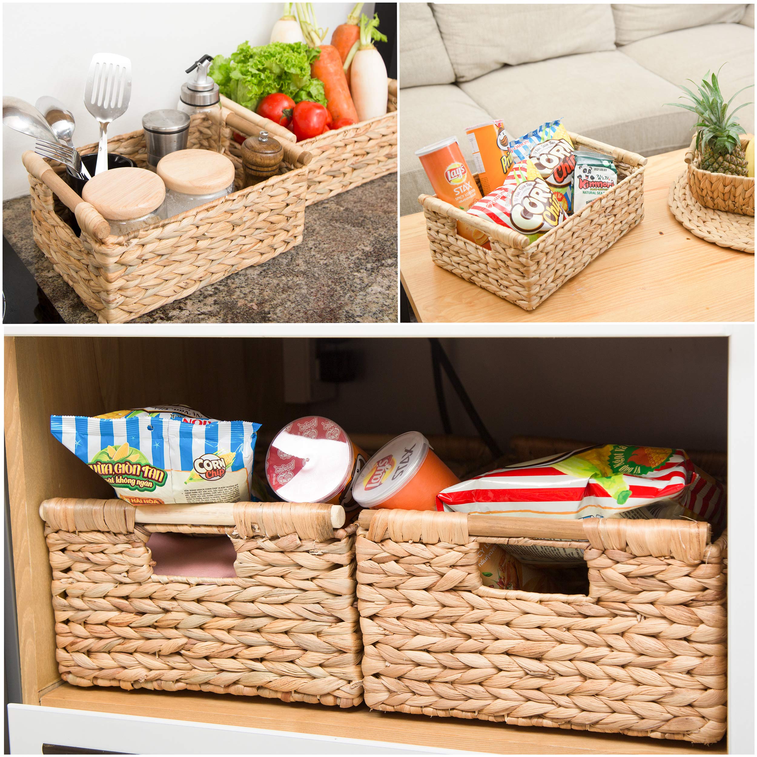 Wicker Baskets for Storage Organizing, Water Hyacinth Storage Baskets