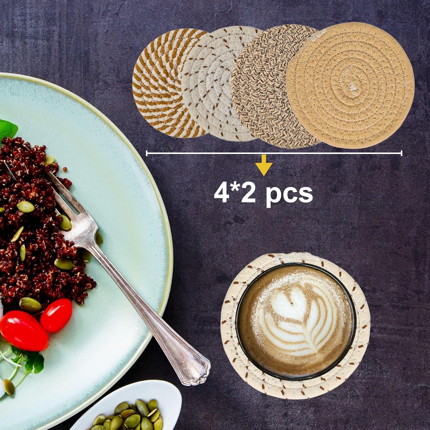 Coasters Set of 8 Absorbent Drinks Coasters for Home Decor Coffee Table Office Desk Coasters with Metal Holder (Brown) - Image 6