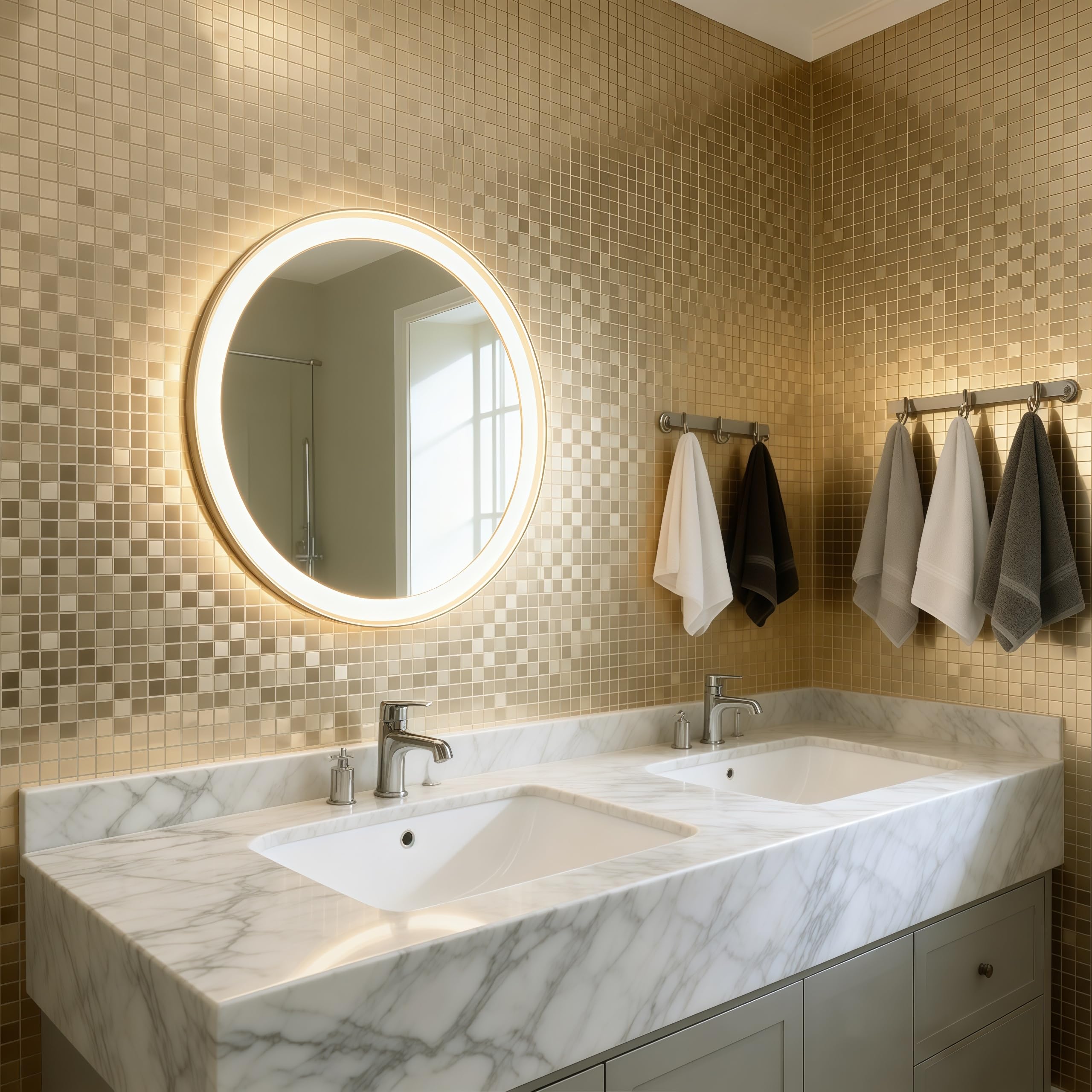 Metallic Rose Gold Gillter Mosaic Self Adhesive Wallpaper Peel and Stick Wallpaper For Kitchen Bathroom 2.2mm Thick Thermal Waterproof Insulating Sticky Back Plastic Vinyl Removable Wall Paper Roll