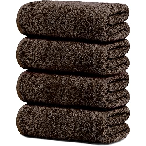 Tens Towels Pack of 4 Extra Large Bath Towels 30 x 60 Inches, 100% Cotton, Larger & Lighter Weight, Quicker to Dry, Super Soft and Absorbent, Perfect for Bathroom, Brown