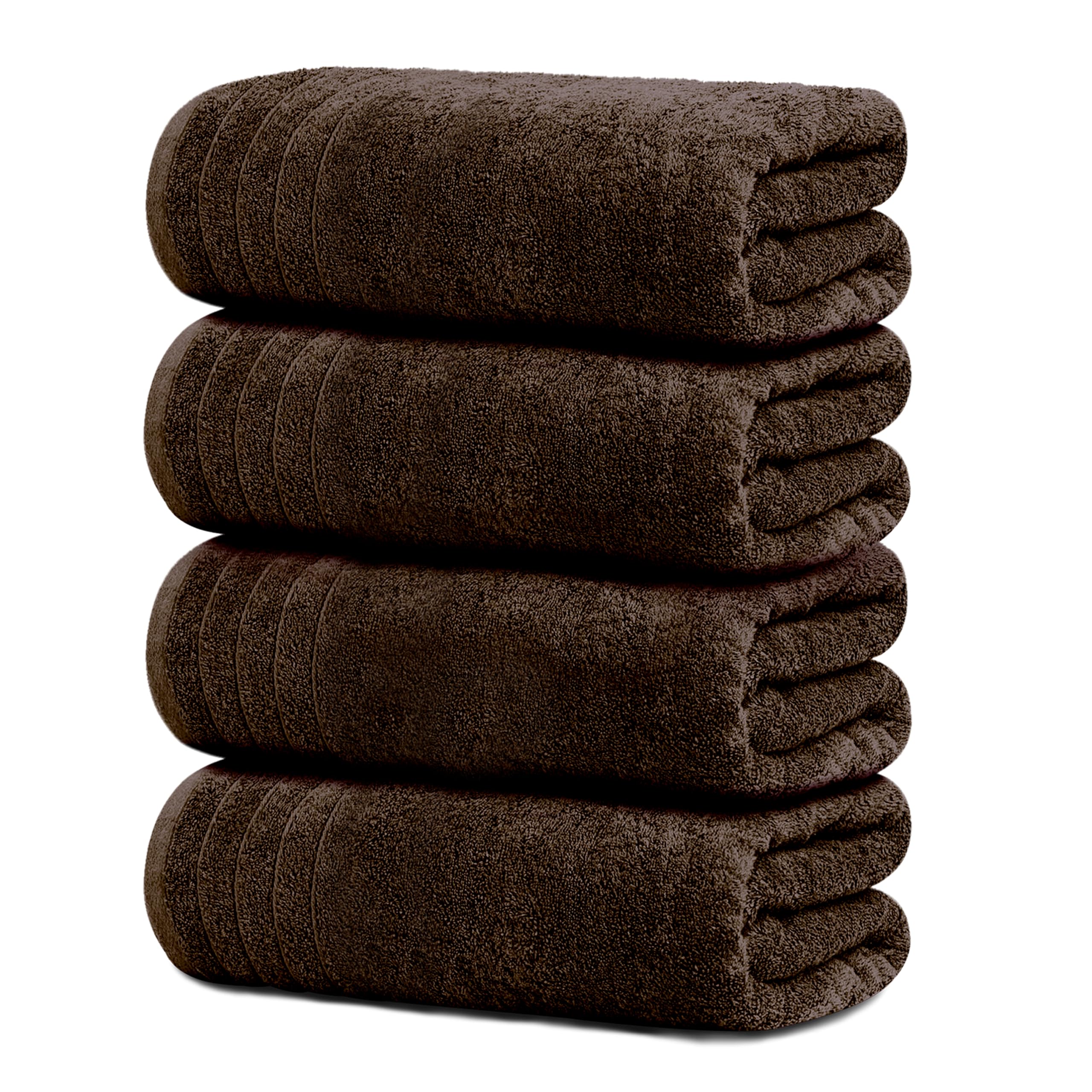 Tens Towels Pack of 4 Extra Large Bath Towels 30 x 60 Inches, 100% Cotton, Larger & Lighter Weight, Quicker to Dry, Super Soft and Absorbent, Perfect for Bathroom, Brown